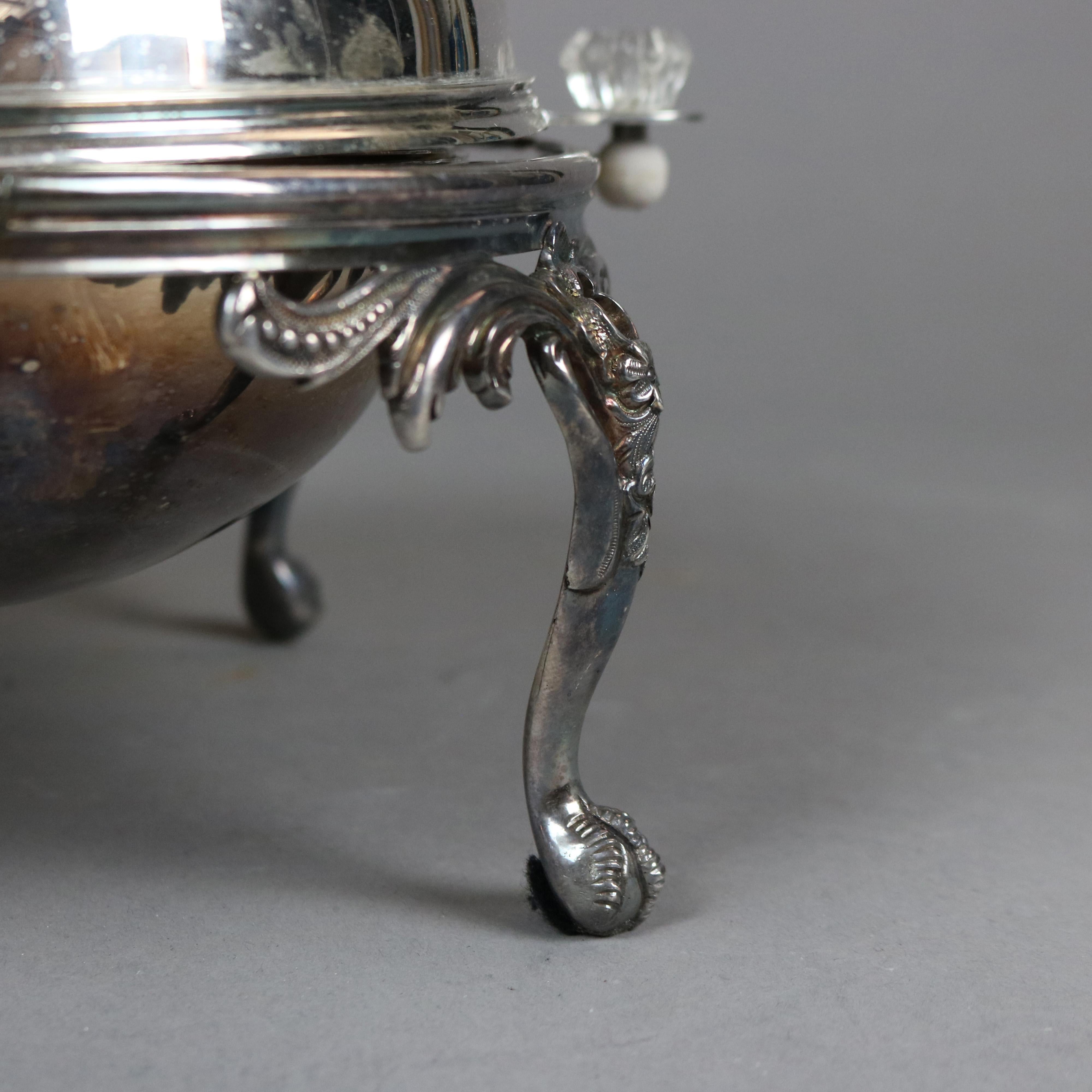 English Silver Plate Swivel Top Acanthus & Claw Foot Serving Dish, 20th C 12