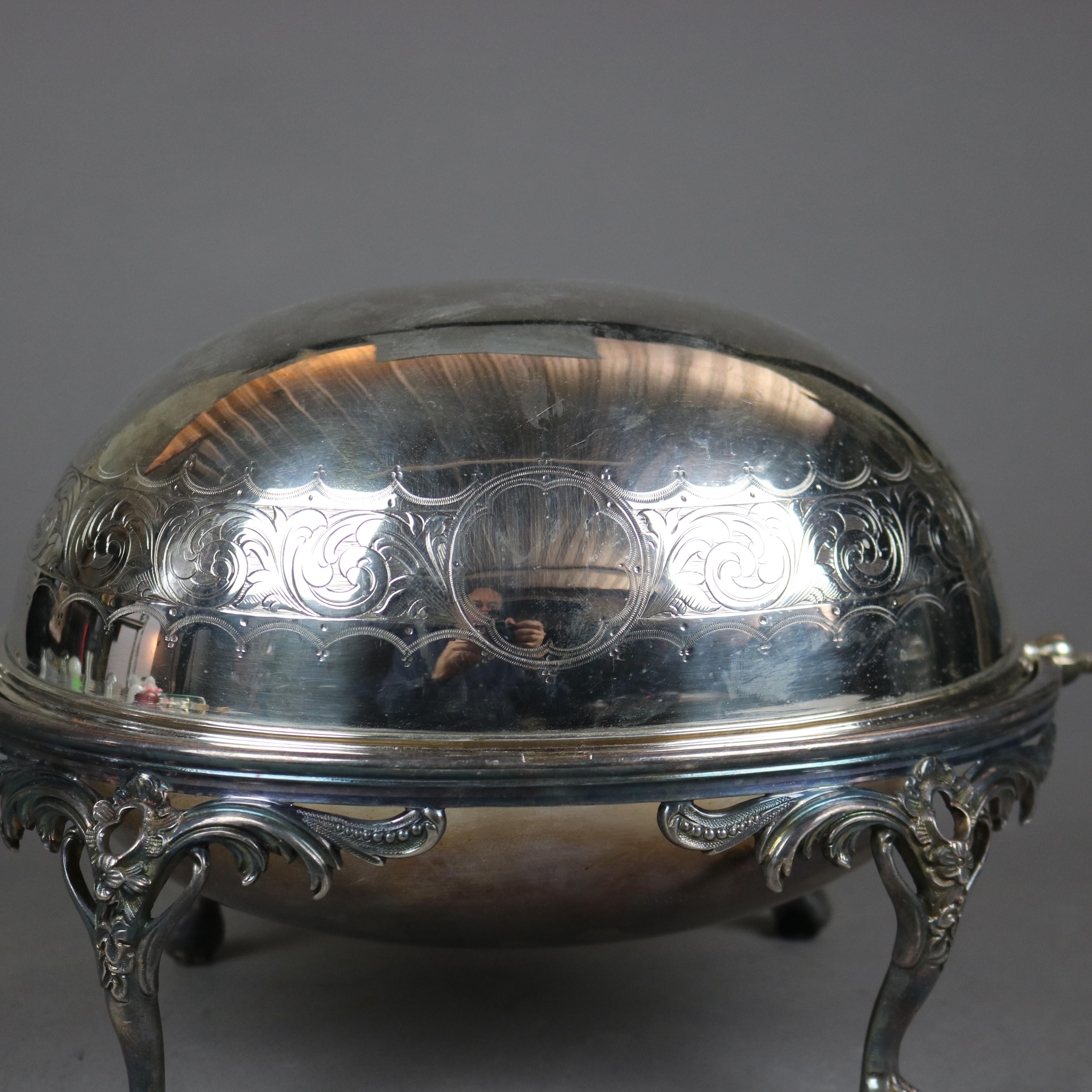 English Silver Plate Swivel Top Acanthus & Claw Foot Serving Dish, 20th C 3