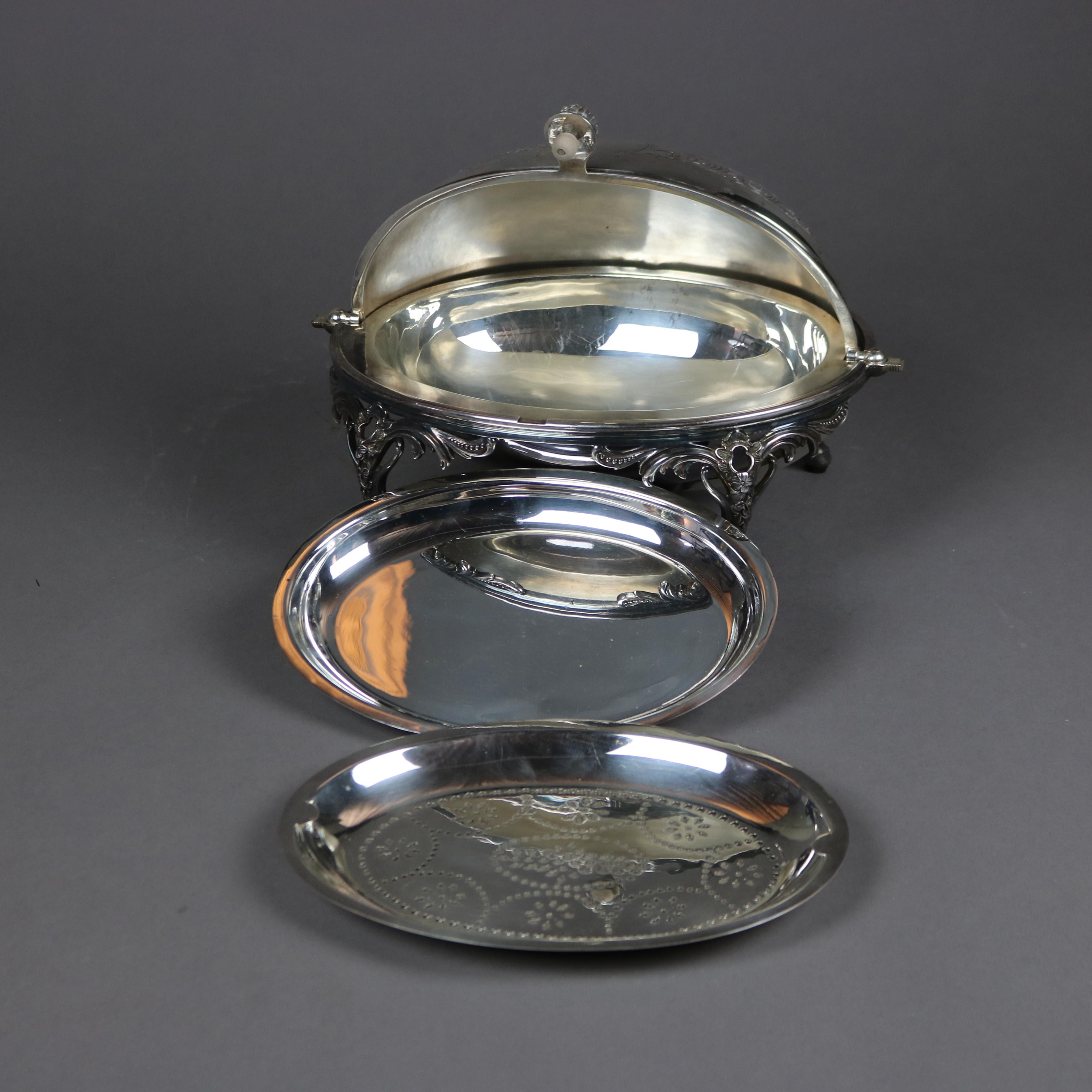 English Silver Plate Swivel Top Acanthus & Claw Foot Serving Dish, 20th C 4