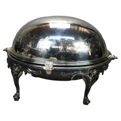 English Silver Plate Swivel Top Acanthus & Claw Foot Serving Dish, 20th C