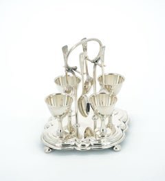 English Silver Plate Tableware Four Eggs Holder Service / Spoons
