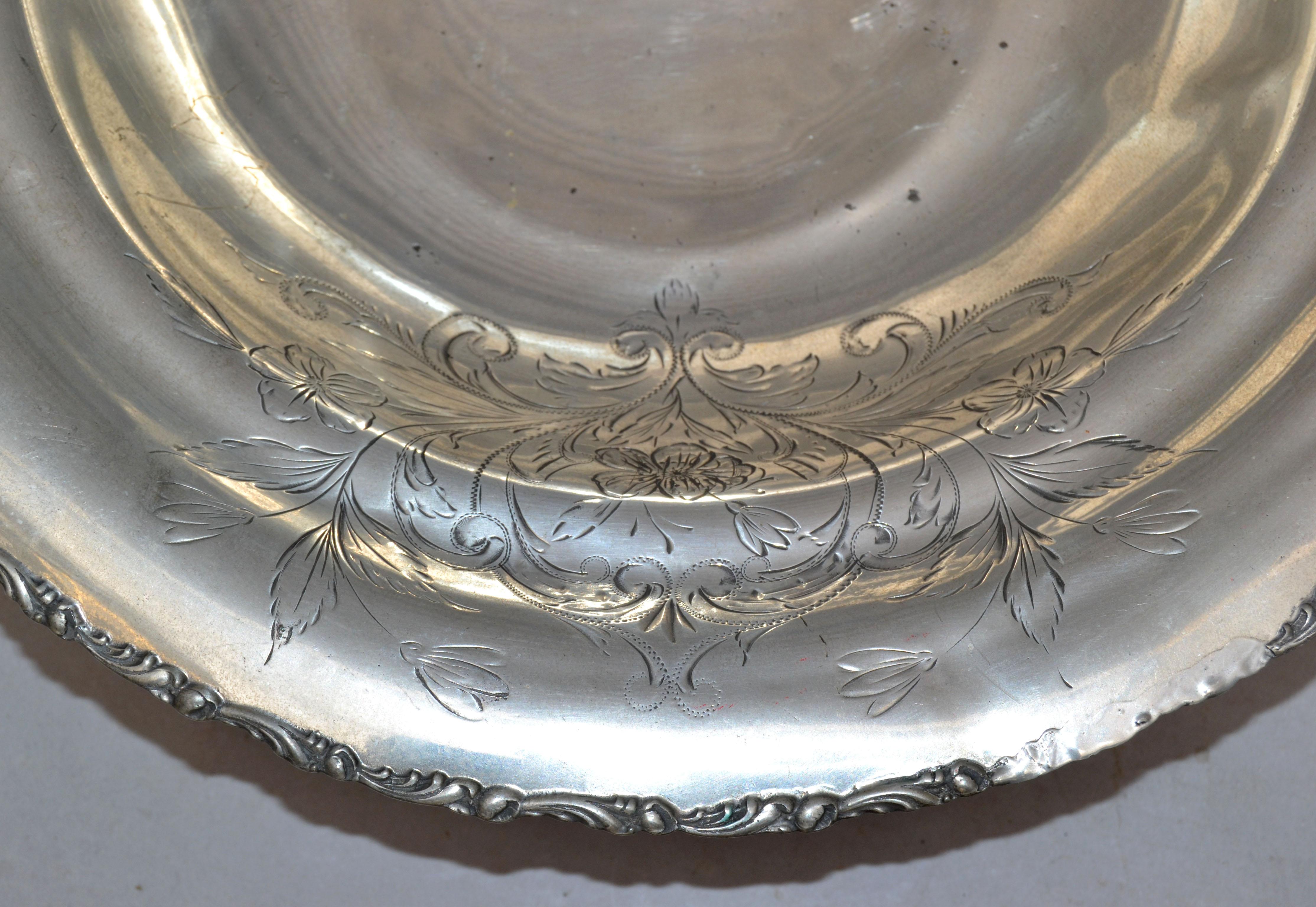 Georgian English Silver Plate Trademark Ornate Large Bowl Footed Serving Dish Punch Bowl For Sale