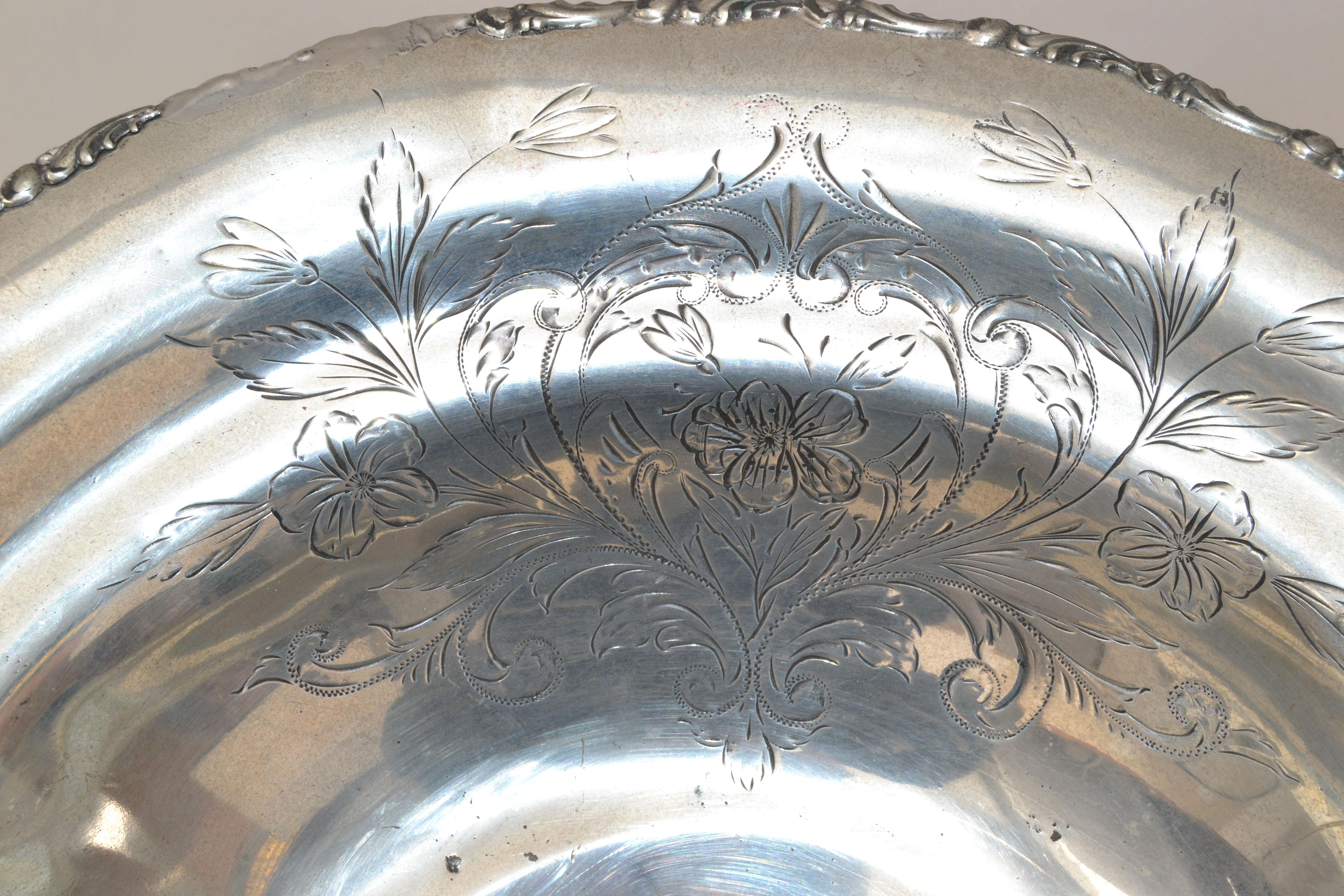 Hand-Crafted English Silver Plate Trademark Ornate Large Bowl Footed Serving Dish Punch Bowl For Sale