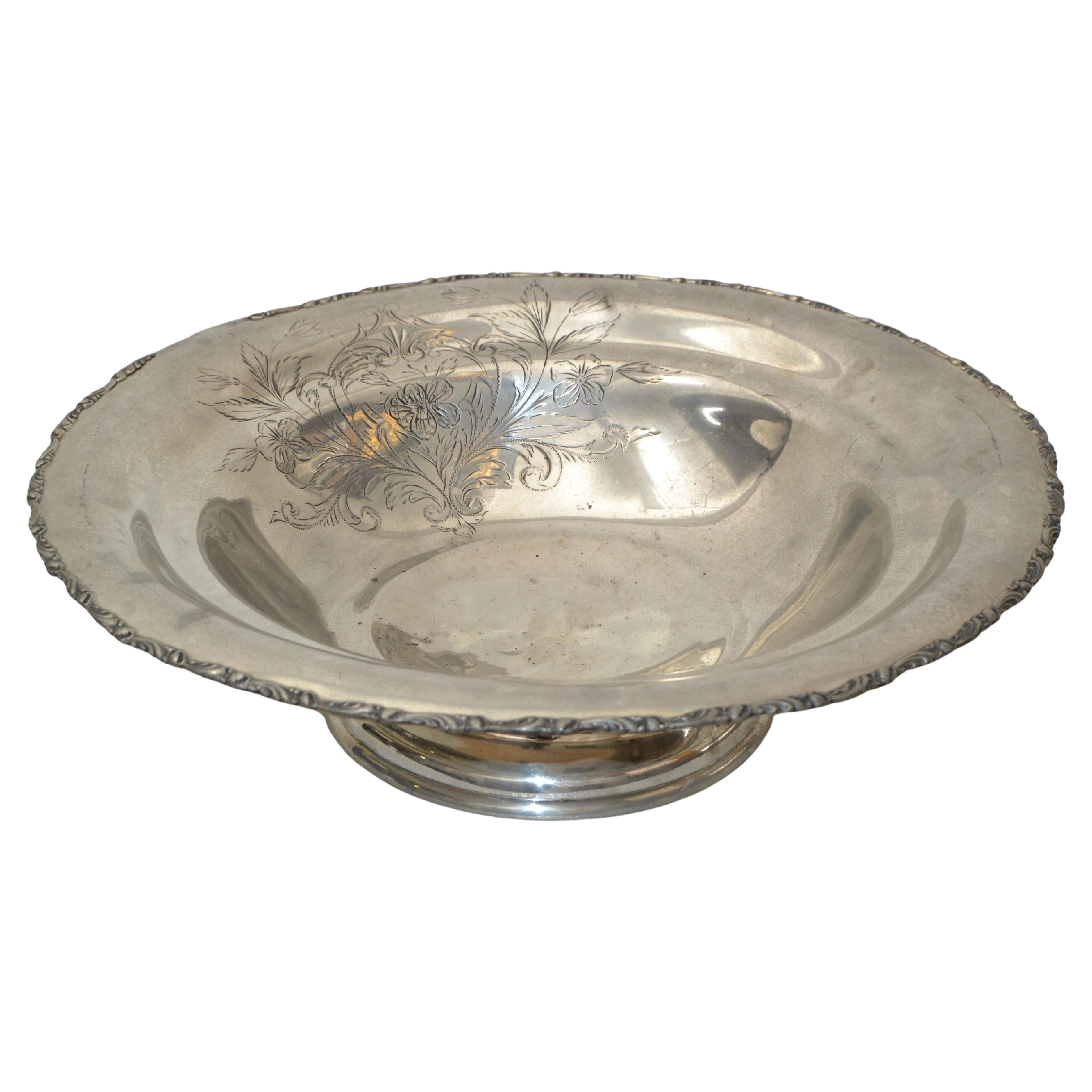 A Silver Plate Trademark Ornate Large Bowl Footed Serving Dish Punch Bowl