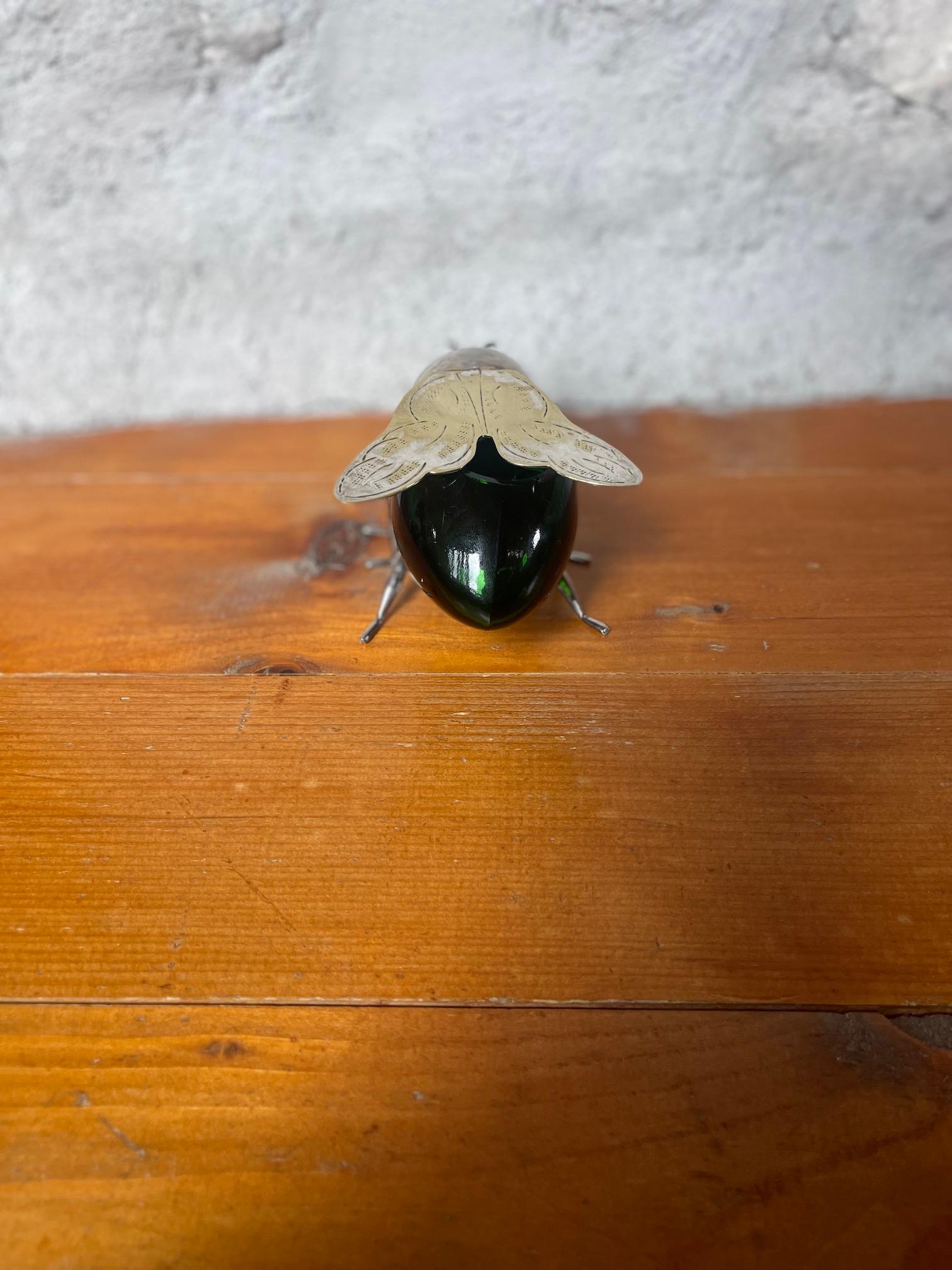 English Silver-Plated and Green Glass Bee Honey Pot, circa 1900 For Sale 3