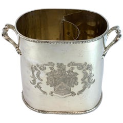 Vintage English Silver Plated Armorial Oval Wine Cooler, with Interior Caddy