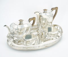 English Silver Plated Bone Handle Four Piece Tea / Coffee Service / Tray
