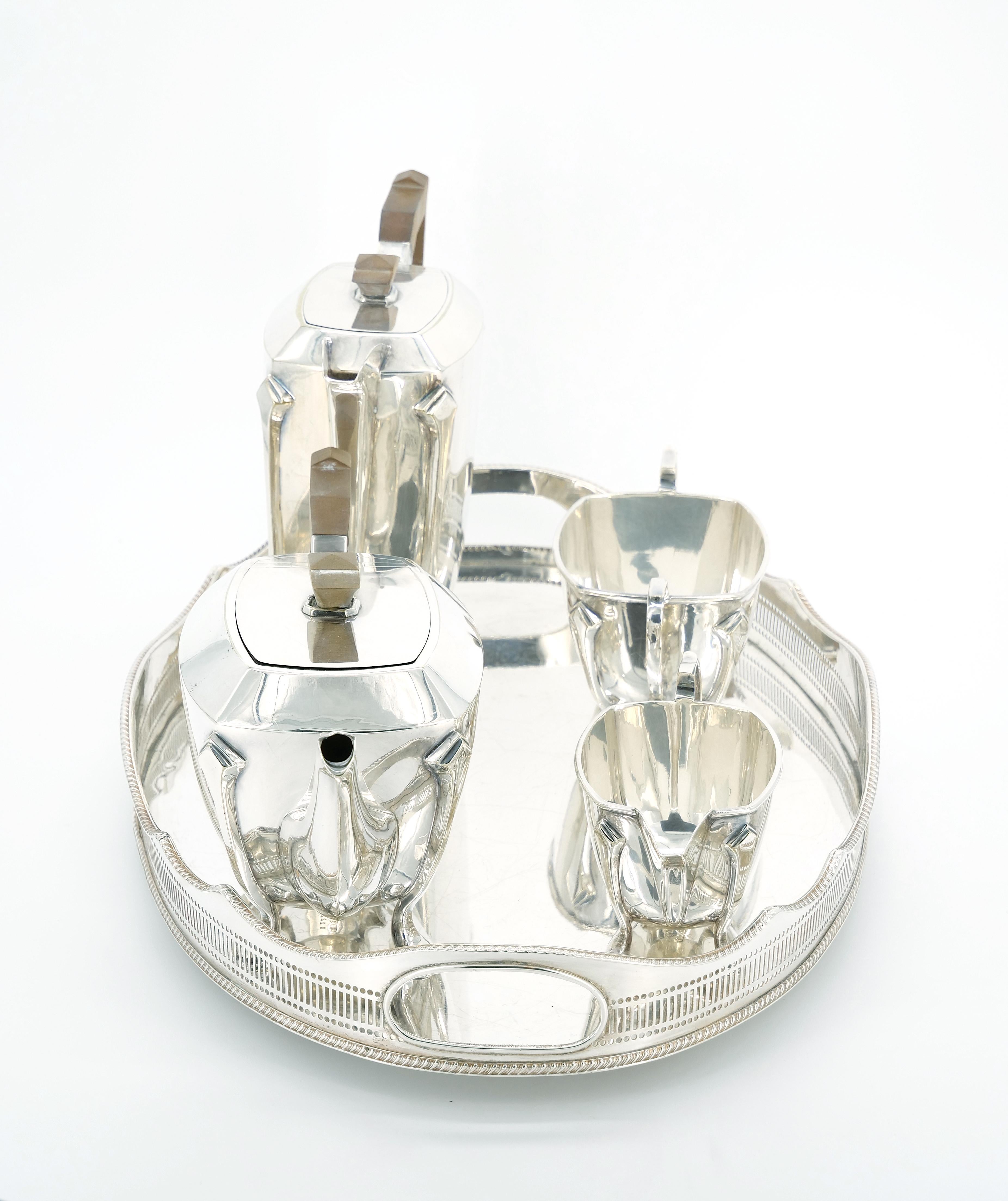 silver plated tea and coffee set with tray