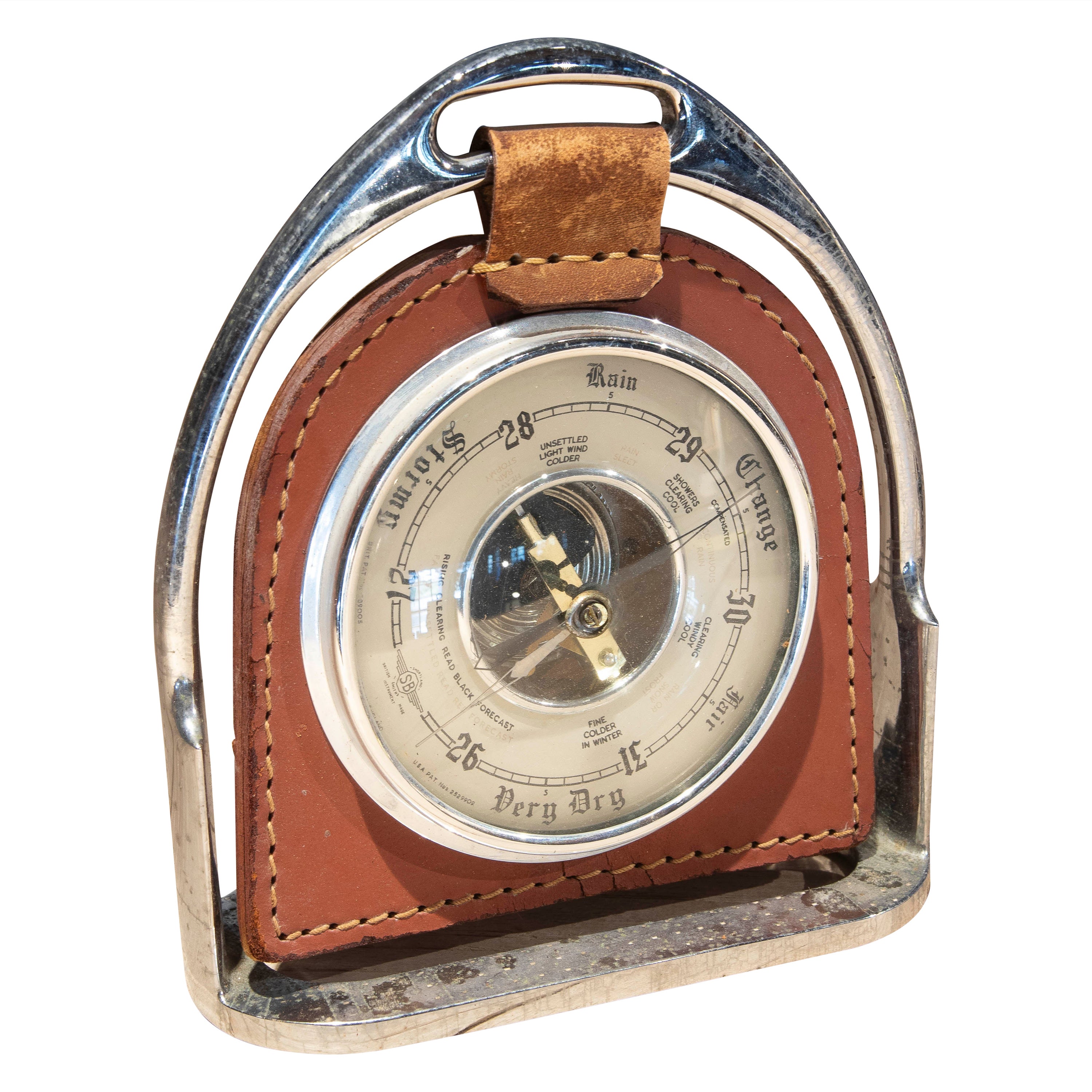 Englisch versilbert Bronze Barometer abgedeckt  mit handgenähtem Leder