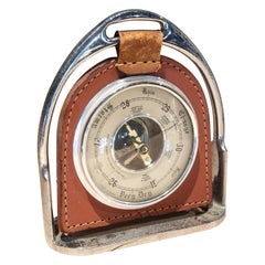 Englisch versilbert Bronze Barometer abgedeckt  mit handgenähtem Leder