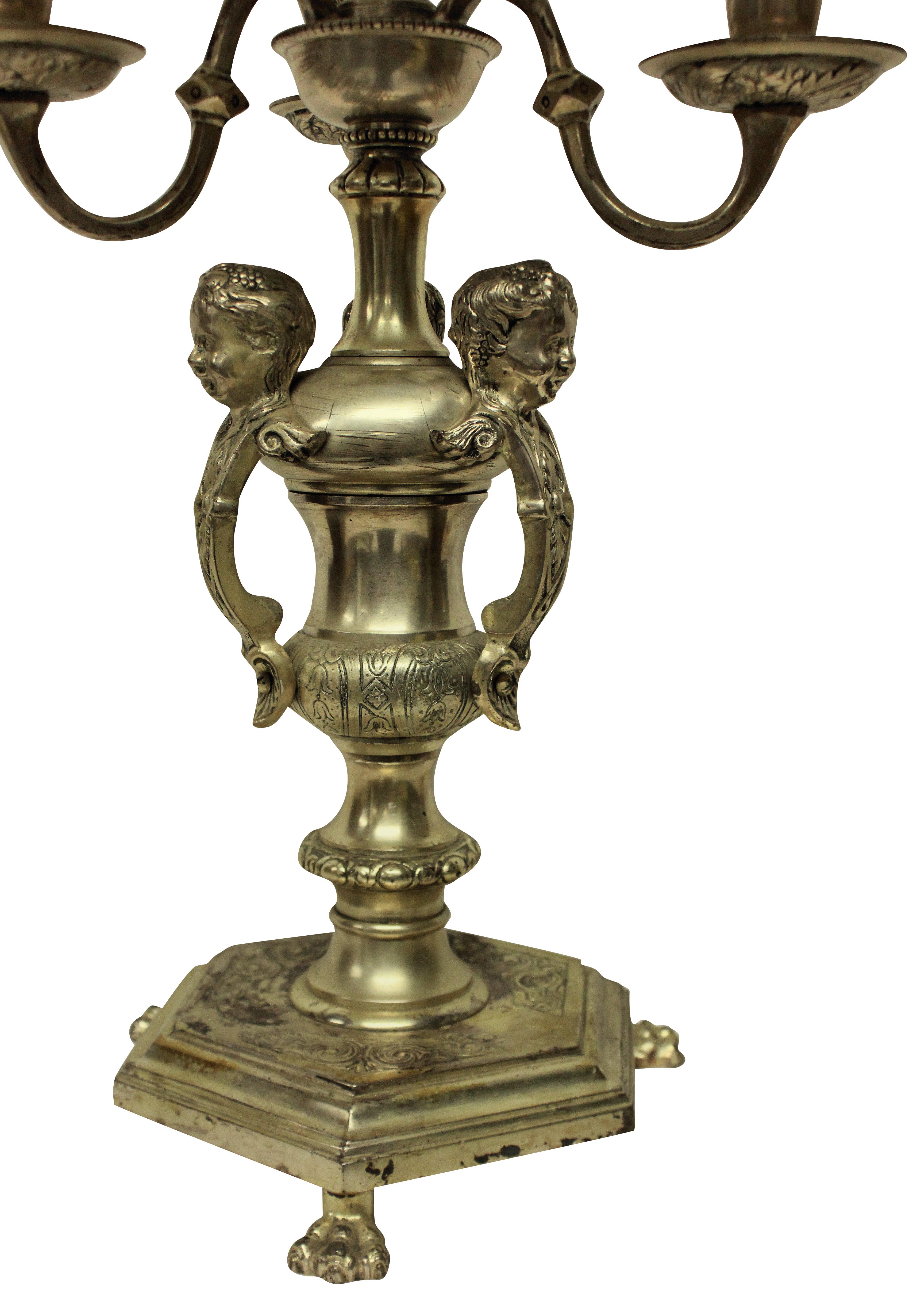 Lámpara inglesa de bronce plateado Bouillotte Inglés en venta