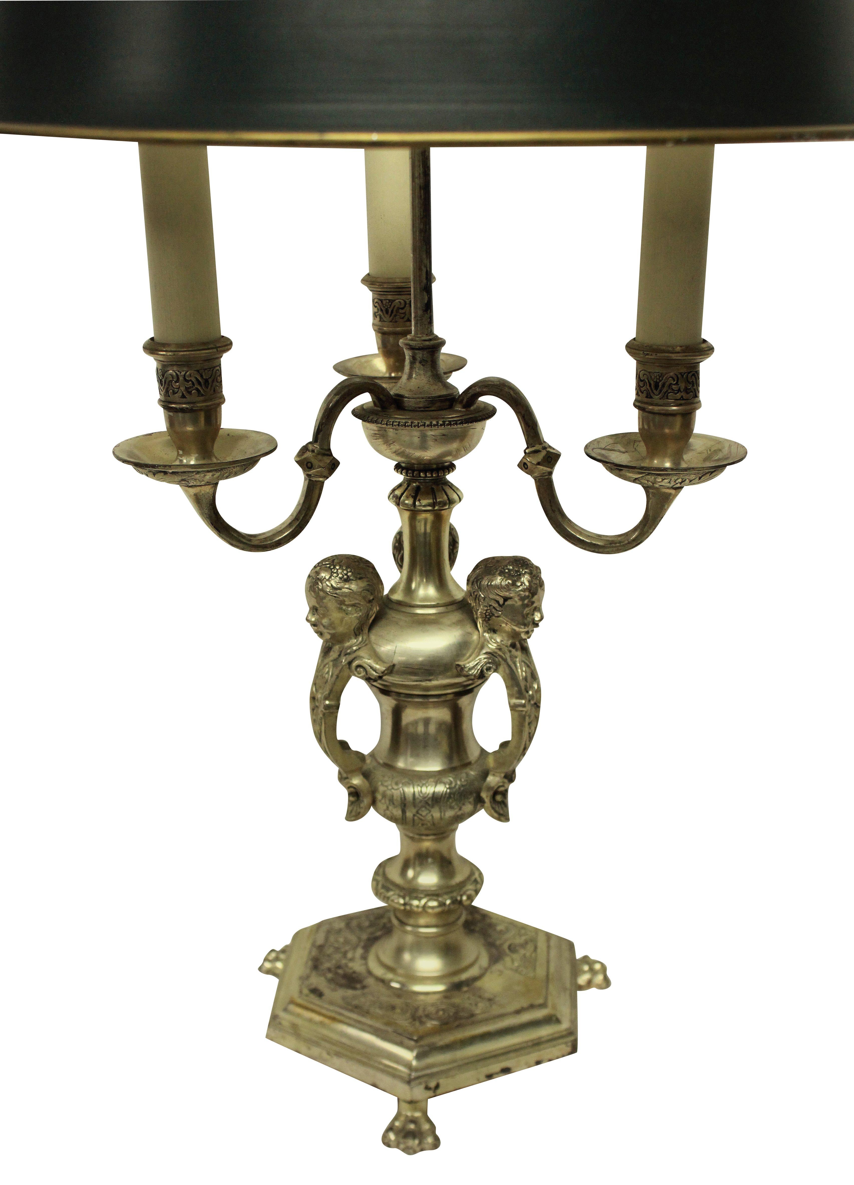 Early 20th Century English Silver Plated Bronze Bouillotte Lamp