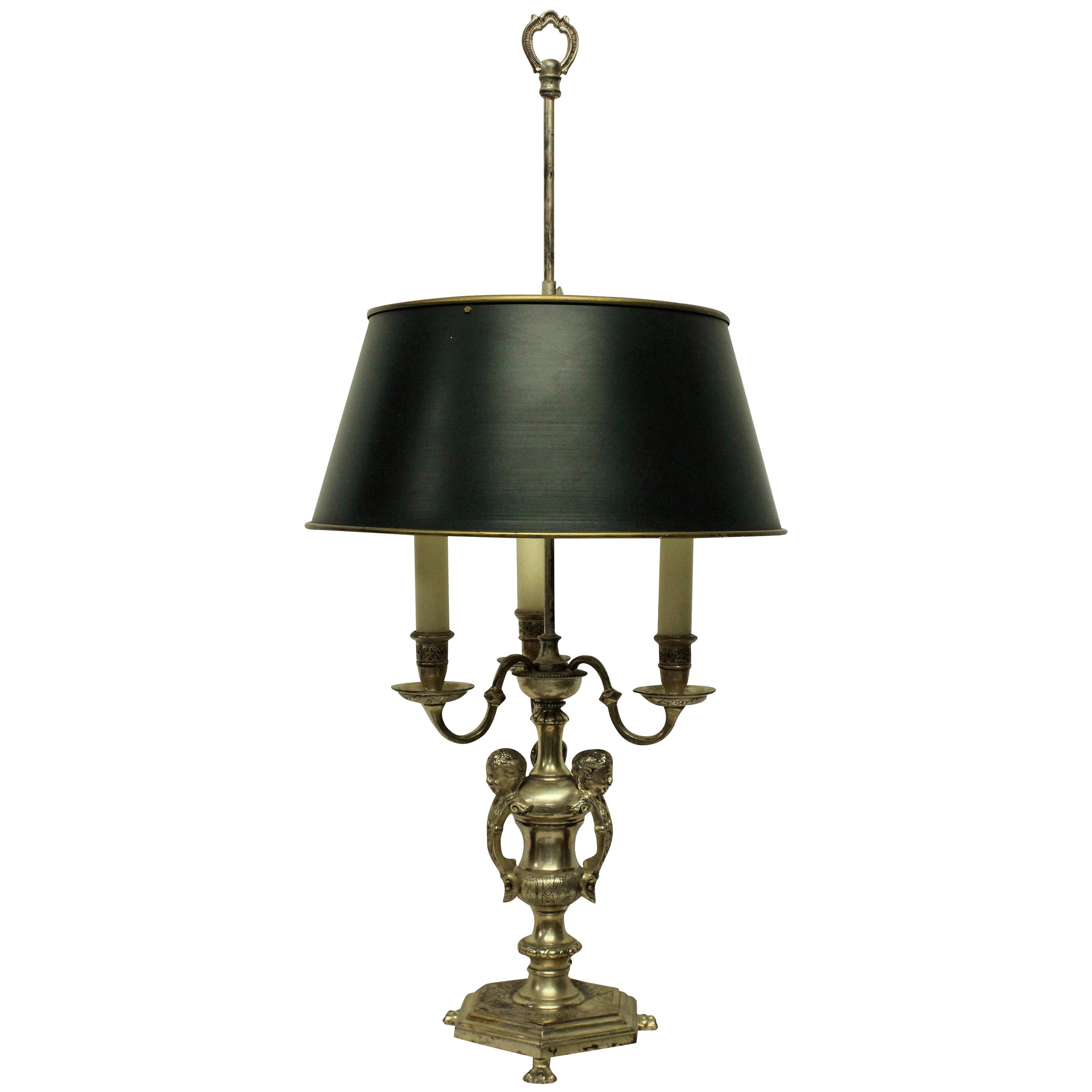 English Silver Plated Bronze Bouillotte Lamp