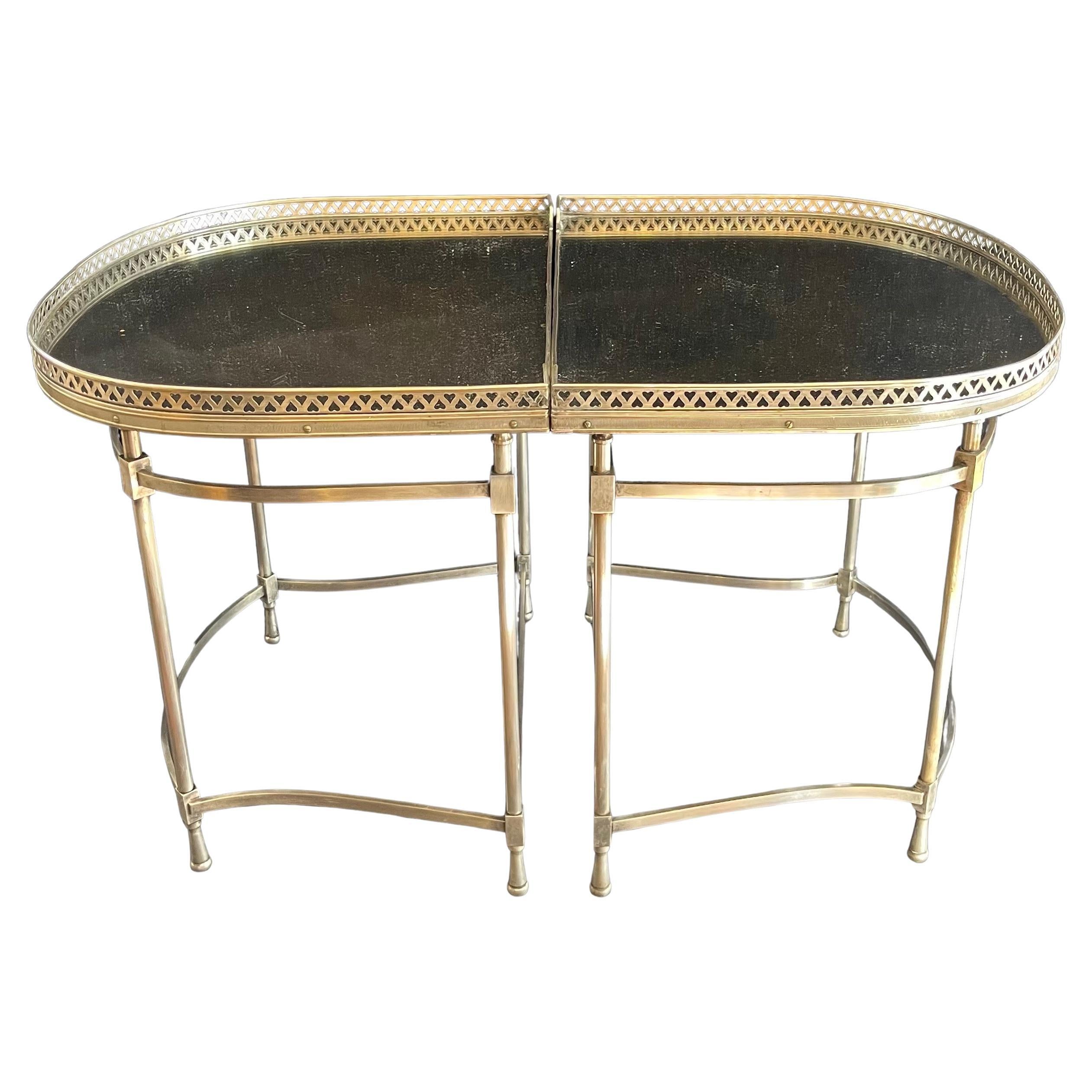 Regency Cocktail Tables inglese in bronzo placcato argento a due parti Gallery con specchio in vendita