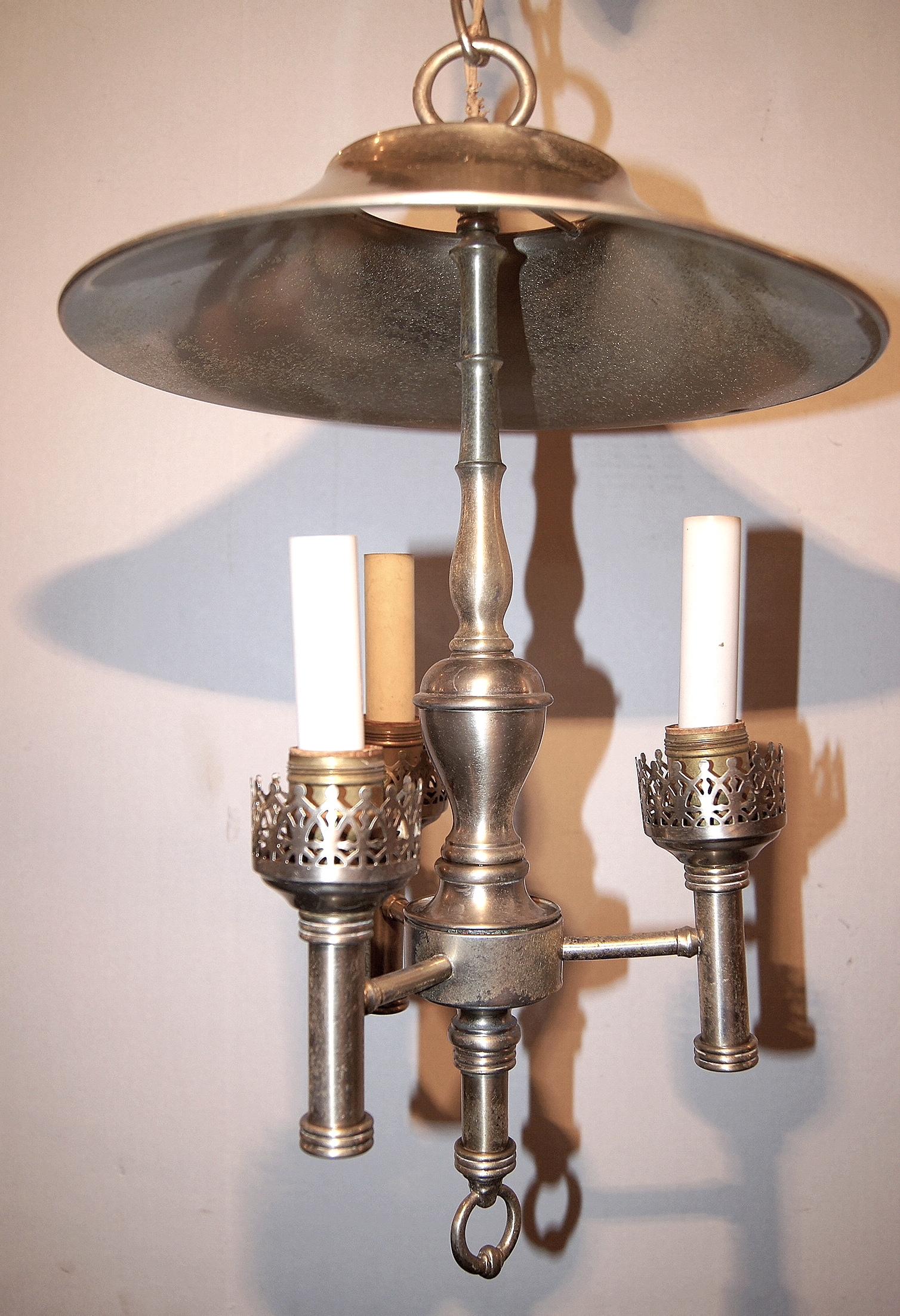 English Silver Plated Chandelier with Shade In Good Condition For Sale In New York, NY