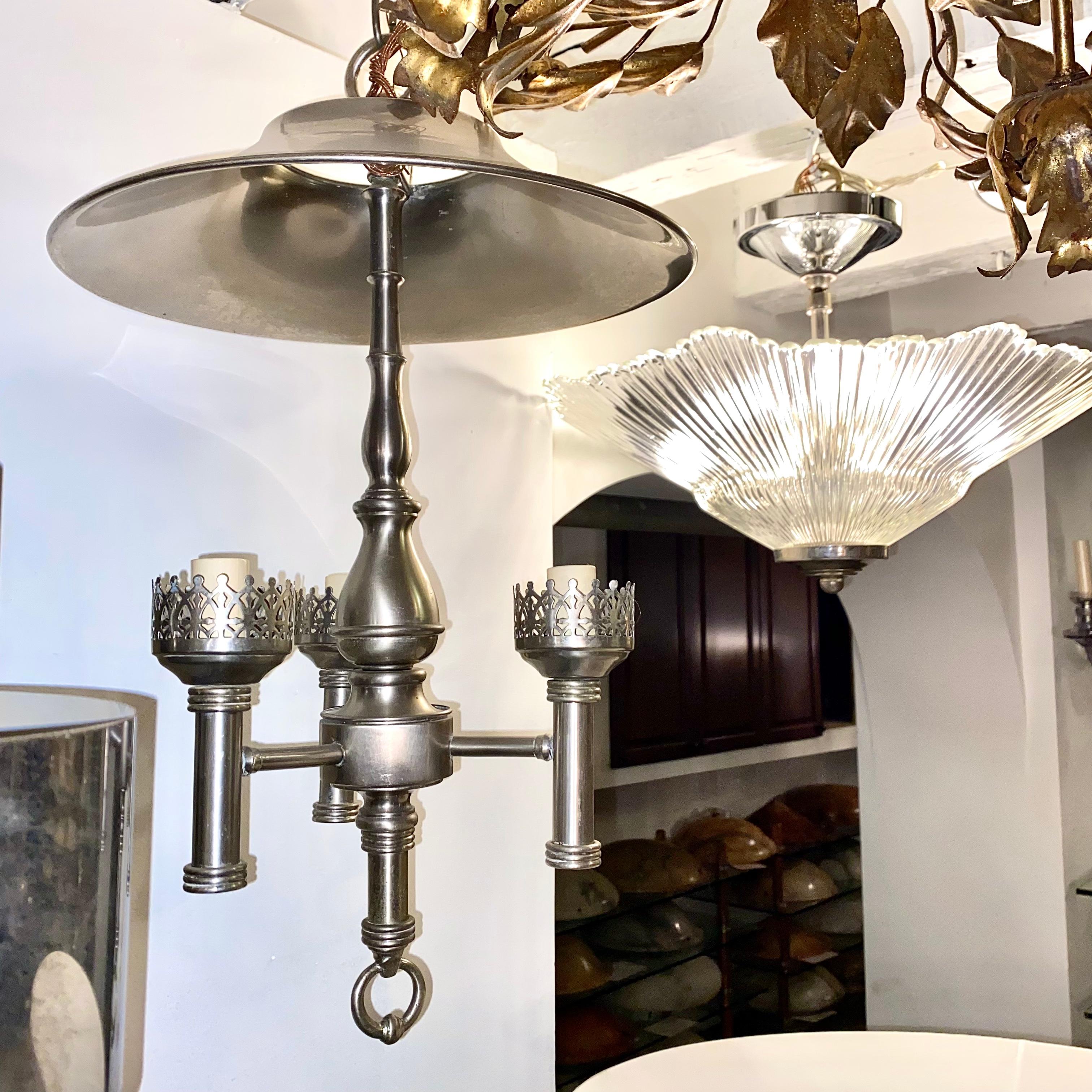 Mid-20th Century English Silver Plated Chandelier with Shade For Sale