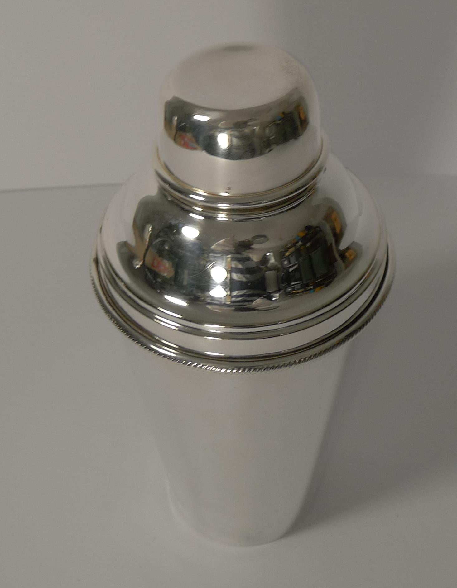 Art Deco English Silver Plated Cocktail Shaker with Lemon Squeezer, circa 1930