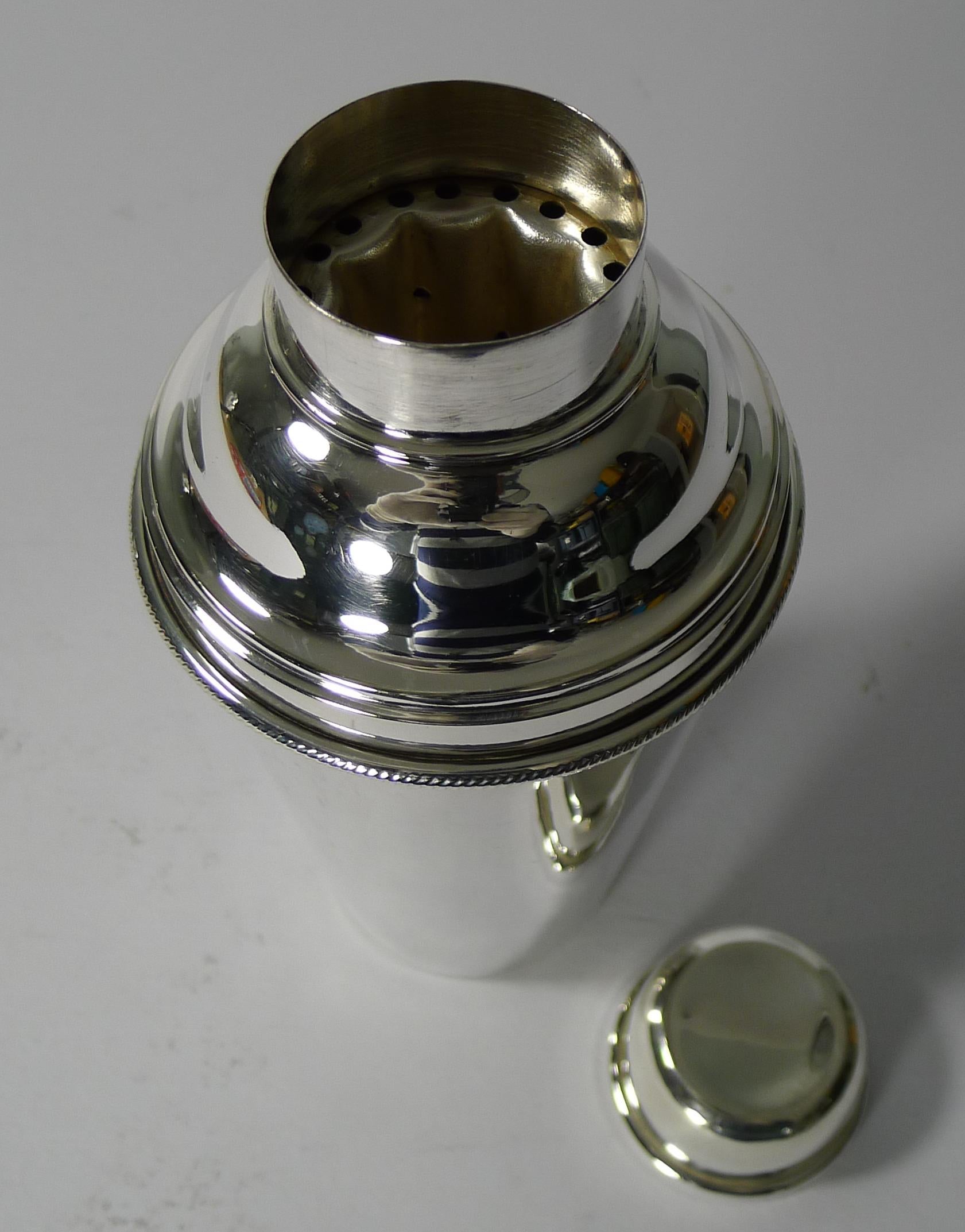 English Silver Plated Cocktail Shaker with Lemon Squeezer, circa 1930 1