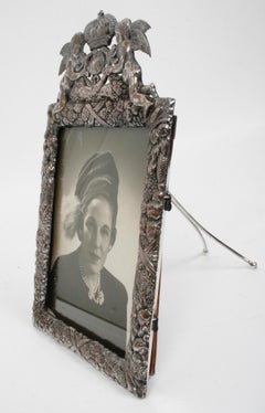 English Silver-Plated Frame with Crown and Putti Crest, Early 20th Century