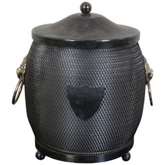 Retro English Silver Plated Lion Head Shield Tea Caddy Biscuit Barrel Jar Ice Bucket