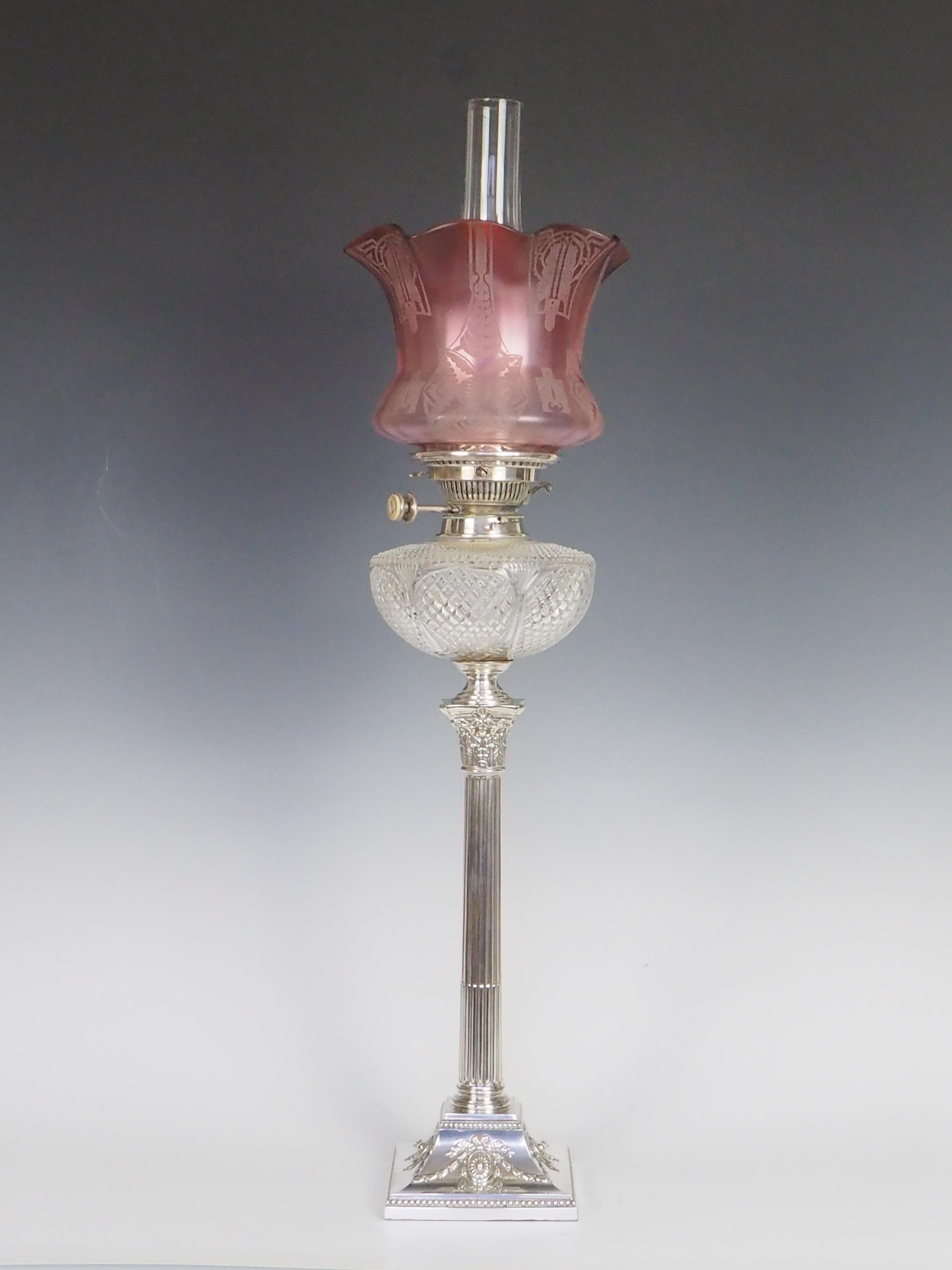 English Antique Hinks and Sons Silver Plate Oil Lamp

This distinguished English antique oil lamp, meticulously crafted by the esteemed Hinks & Sons, is not only a testament to Victorian innovation and artistry but also boasts a captivating
