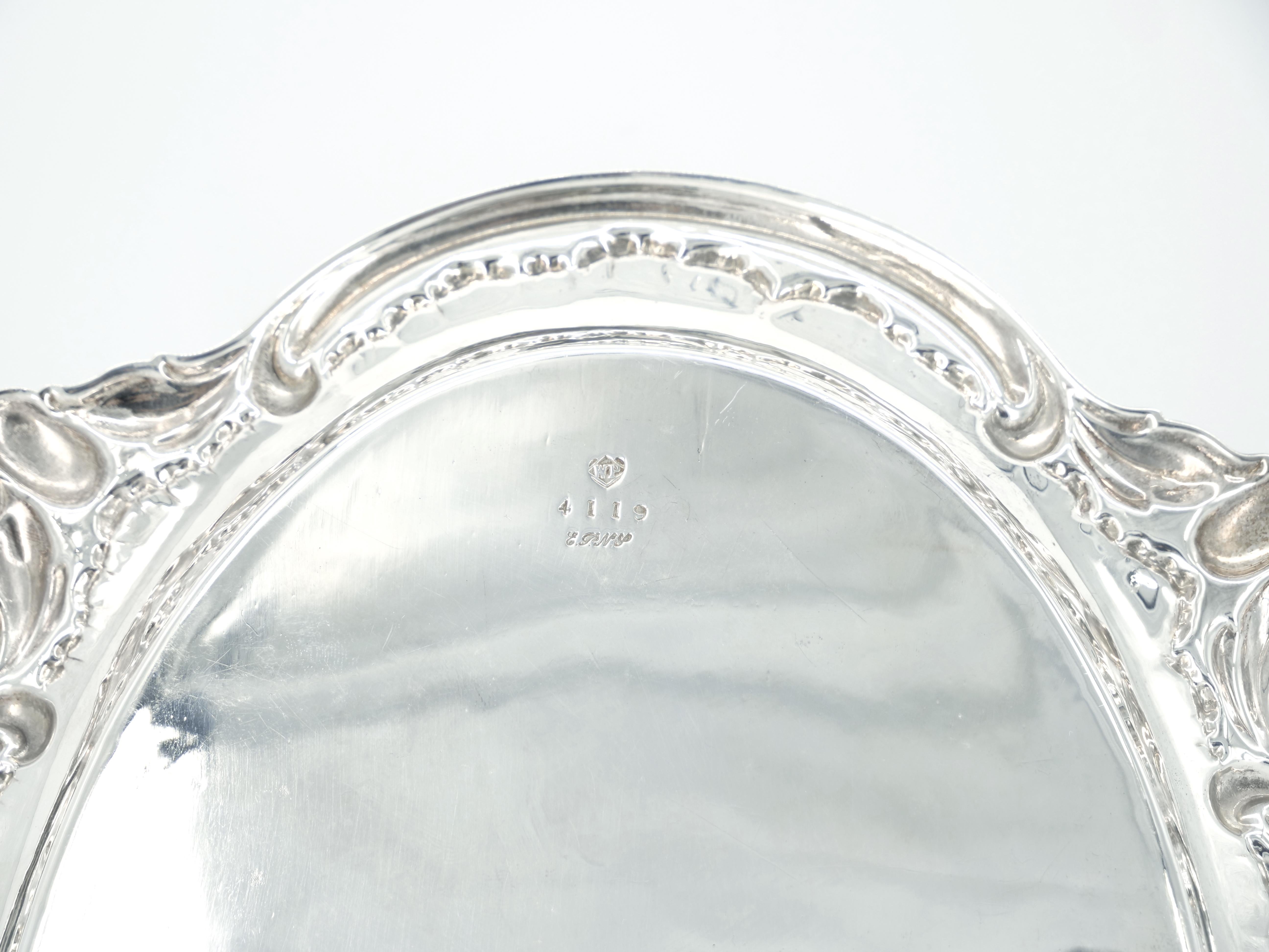 English Silver Plated Oval Shape Hand Decorated Interior Serving Tray For Sale 3