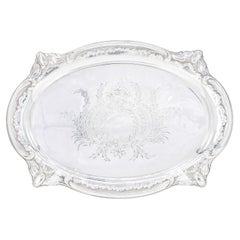 Antique English Silver Plated Oval Shape Hand Decorated Interior Serving Tray