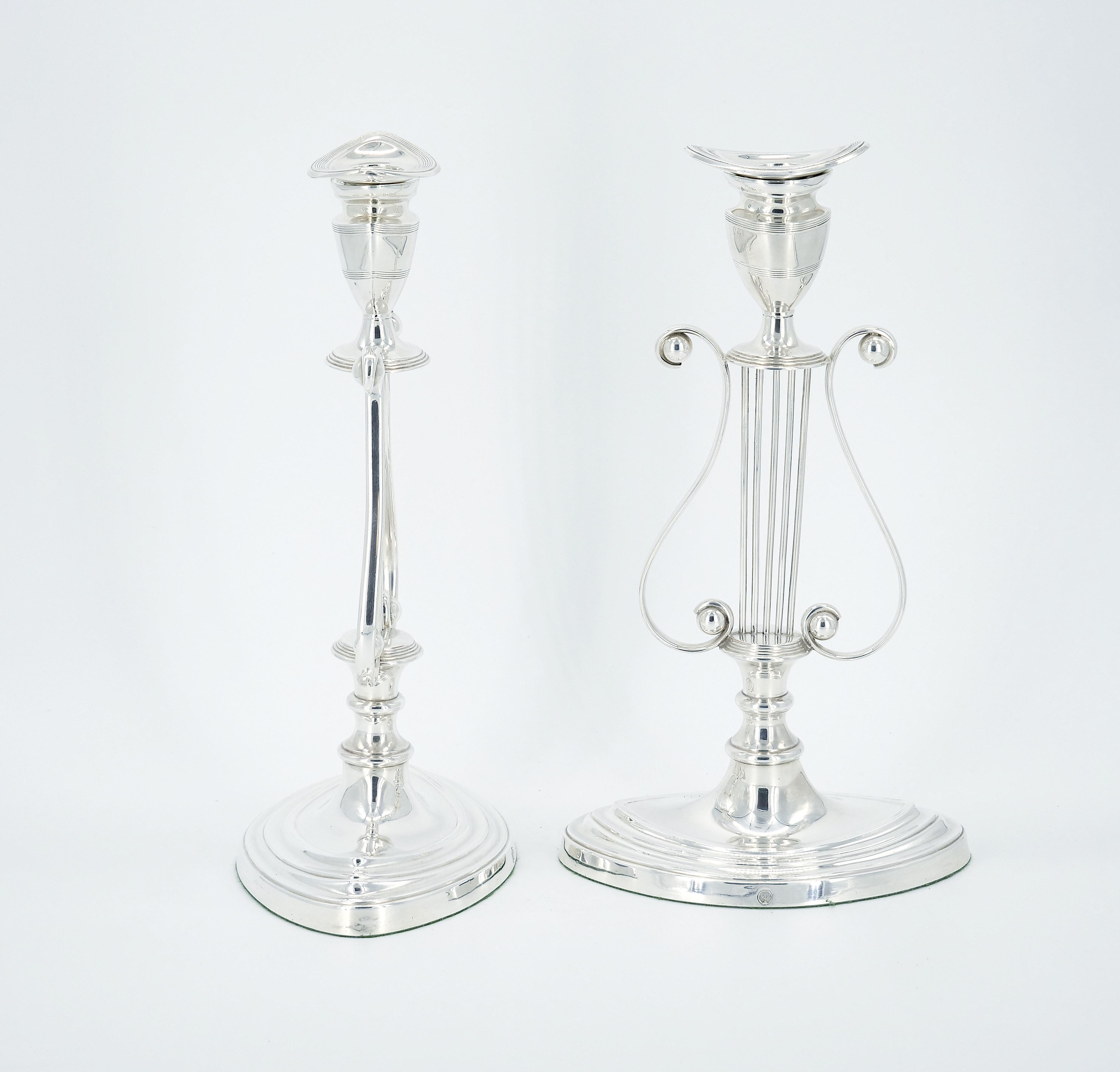 English Silver Plated Pair Tableware Candle Holder For Sale 5