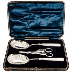 Antique English Silver Plated Set Spoons & Grape Shears
