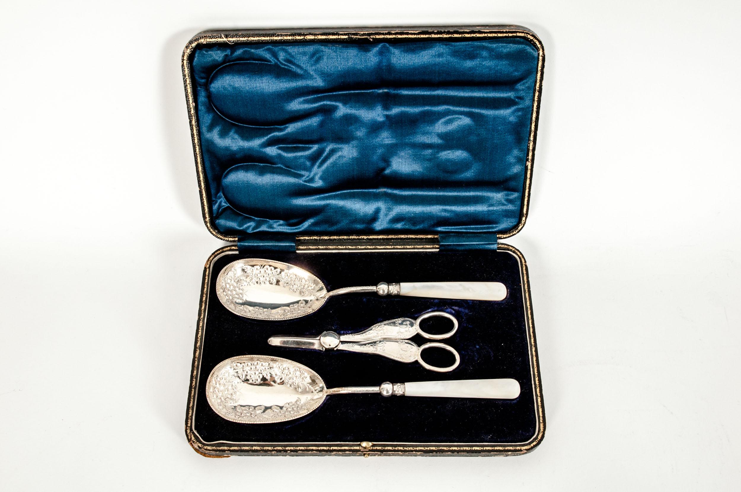 English Silver Plated Set Spoons & Grape Shears 2