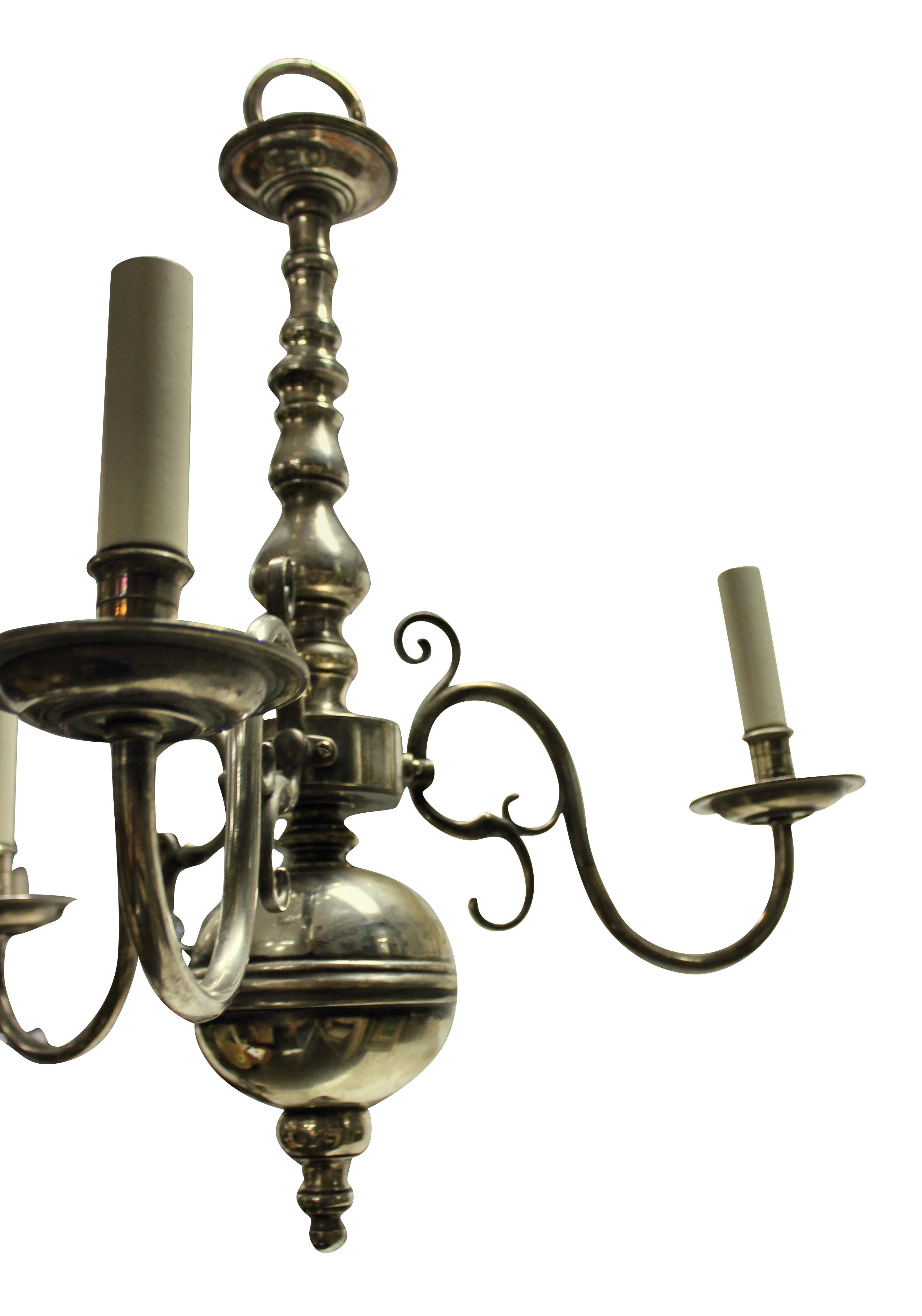 Silvered English Silver Plated Three Branch Chandelier