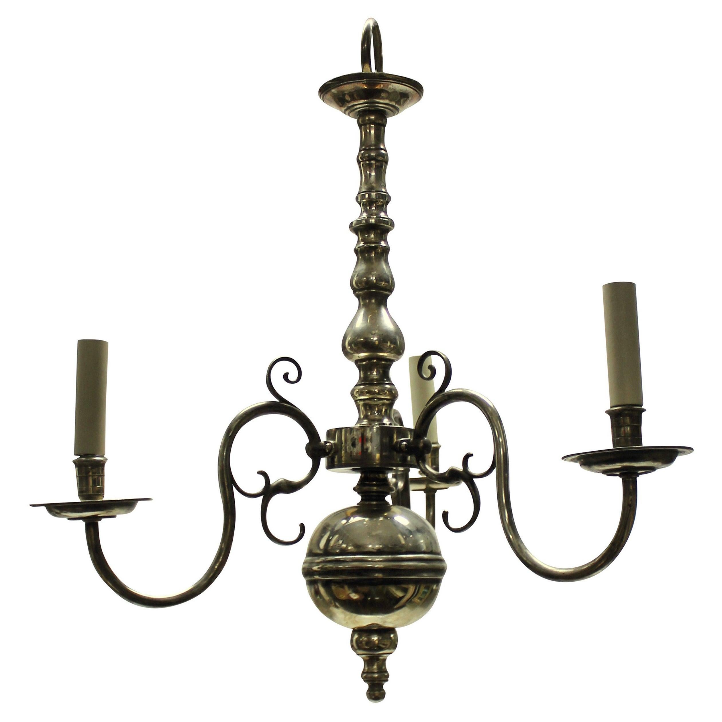 English Silver Plated Three Branch Chandelier