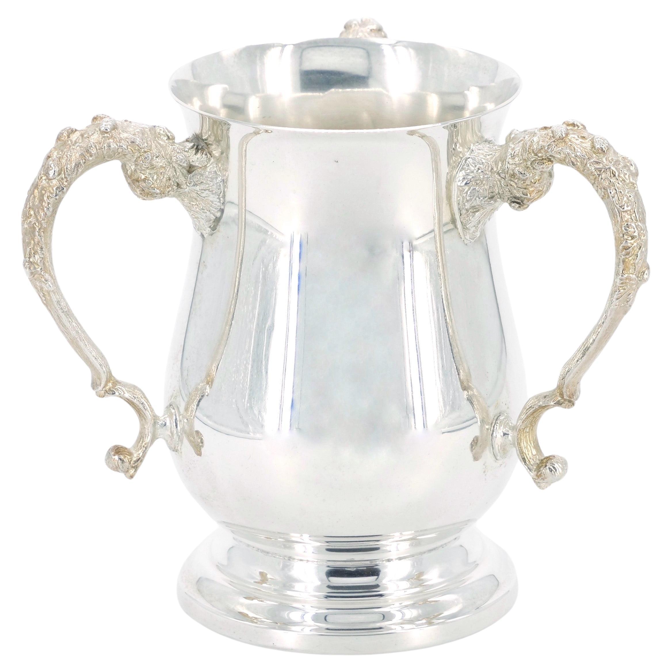 English Silver Plated Three Handled Cup Vase / Round Footed Base For Sale
