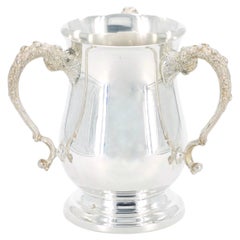 English Silver Plated Three Handled Cup Vase / Round Footed Base