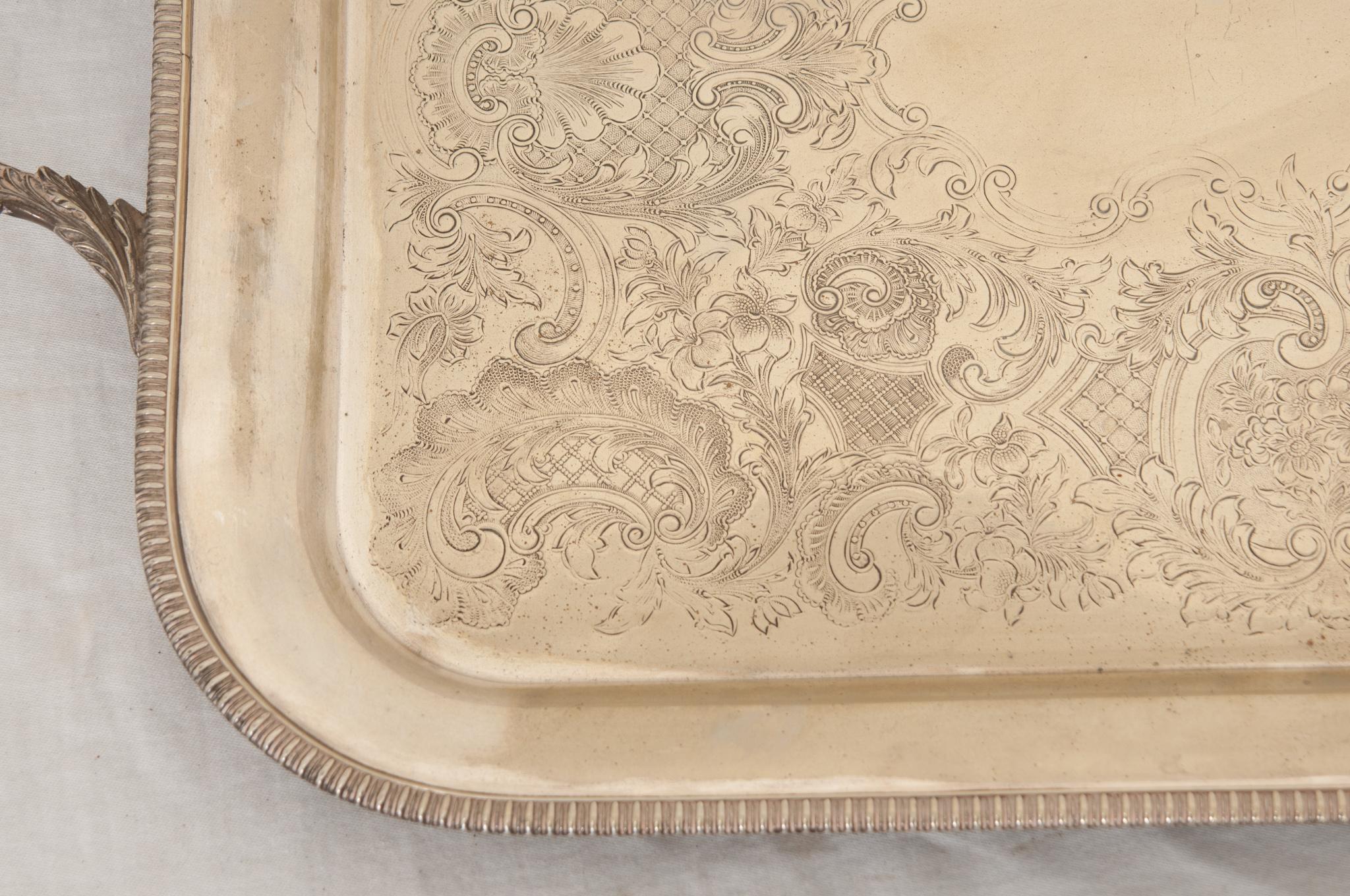 Neoclassical English Silver Plated Tray For Sale