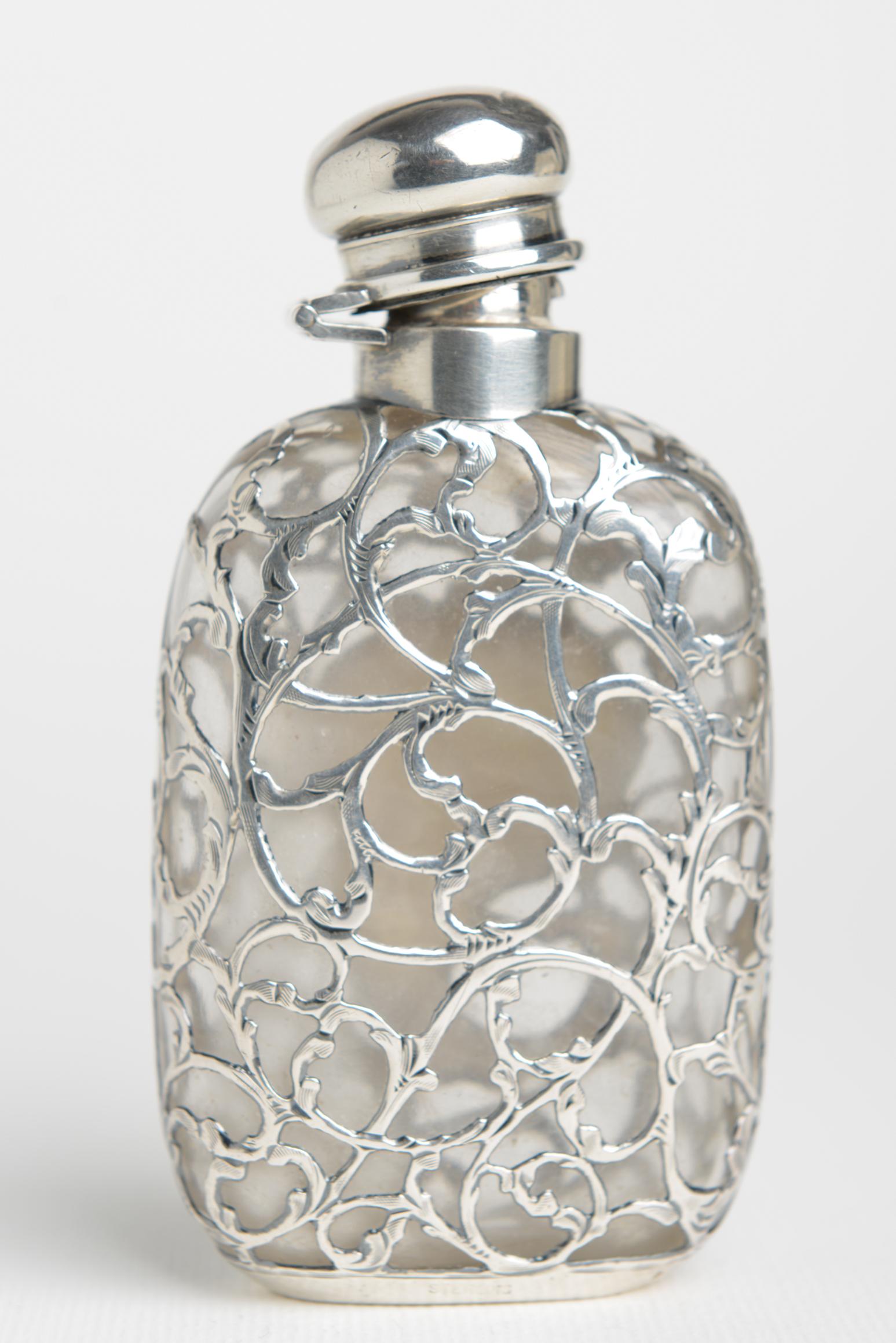 Carved English Silver Pocket Wiskey Flask