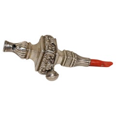 Antique SILVER children's rattle 1900 English made Silver Rattle with Red Coral, 1900