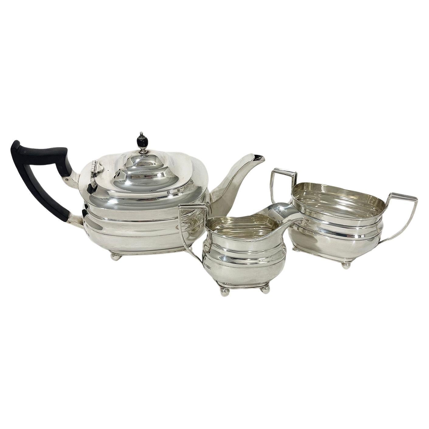 English Silver rectangular tea set 1930s For Sale