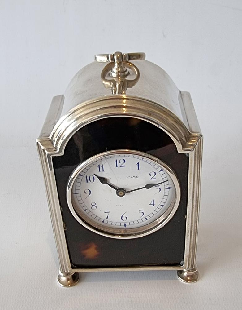 English Silver & Tortoiseshell Carriage Clock in Form of Bracket Clock In Good Condition For Sale In London, GB