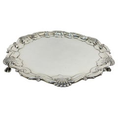 English silver tray, raised on three paw feet by Gibson and Langman, 1898