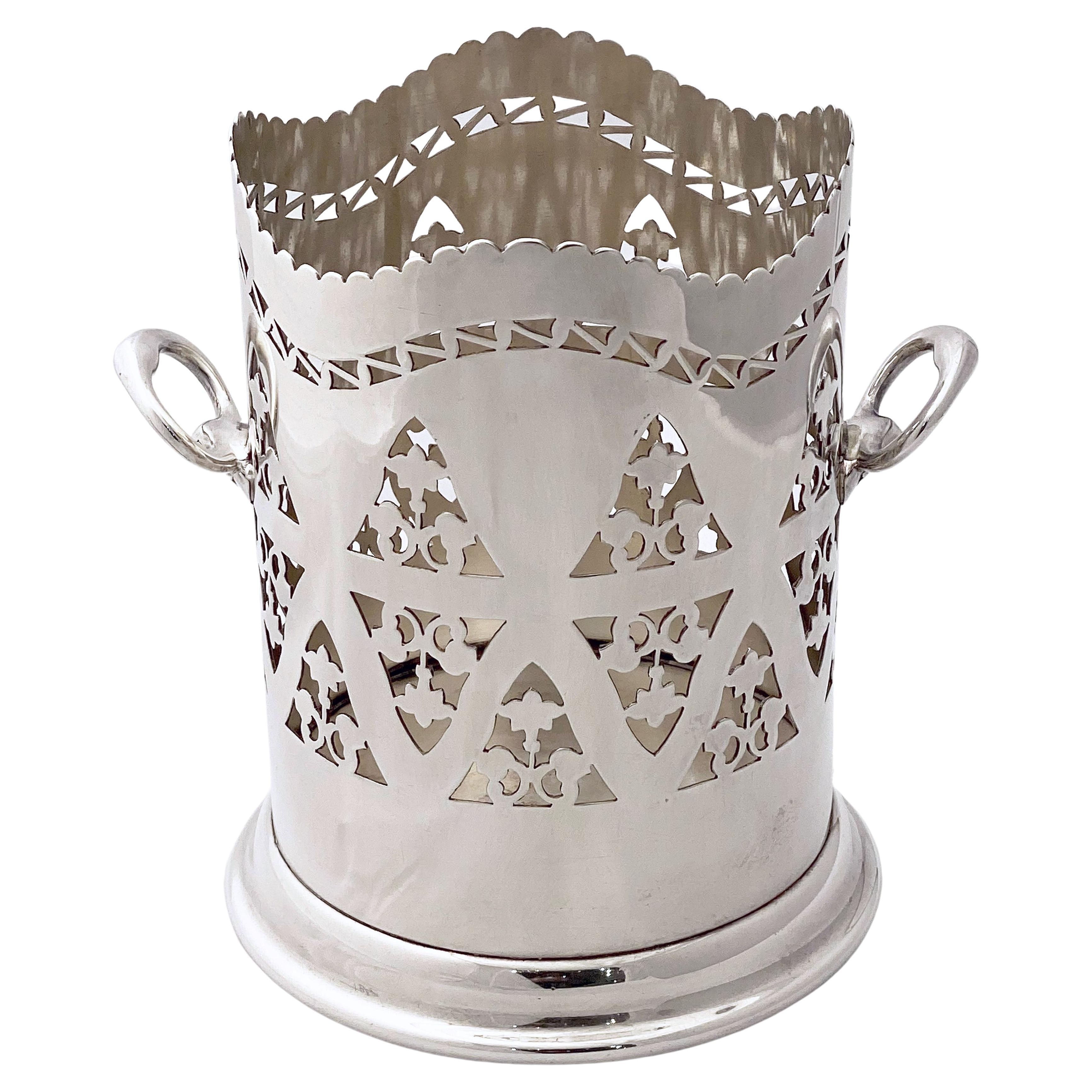 English Silver Wine Bottle Holder For Sale