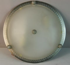 English Silvered And Frosted Glass Flushmount with Greek Key Border 4 available