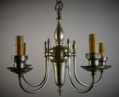 English Silvered Brass  5-Light Chandelier, circa 1920
