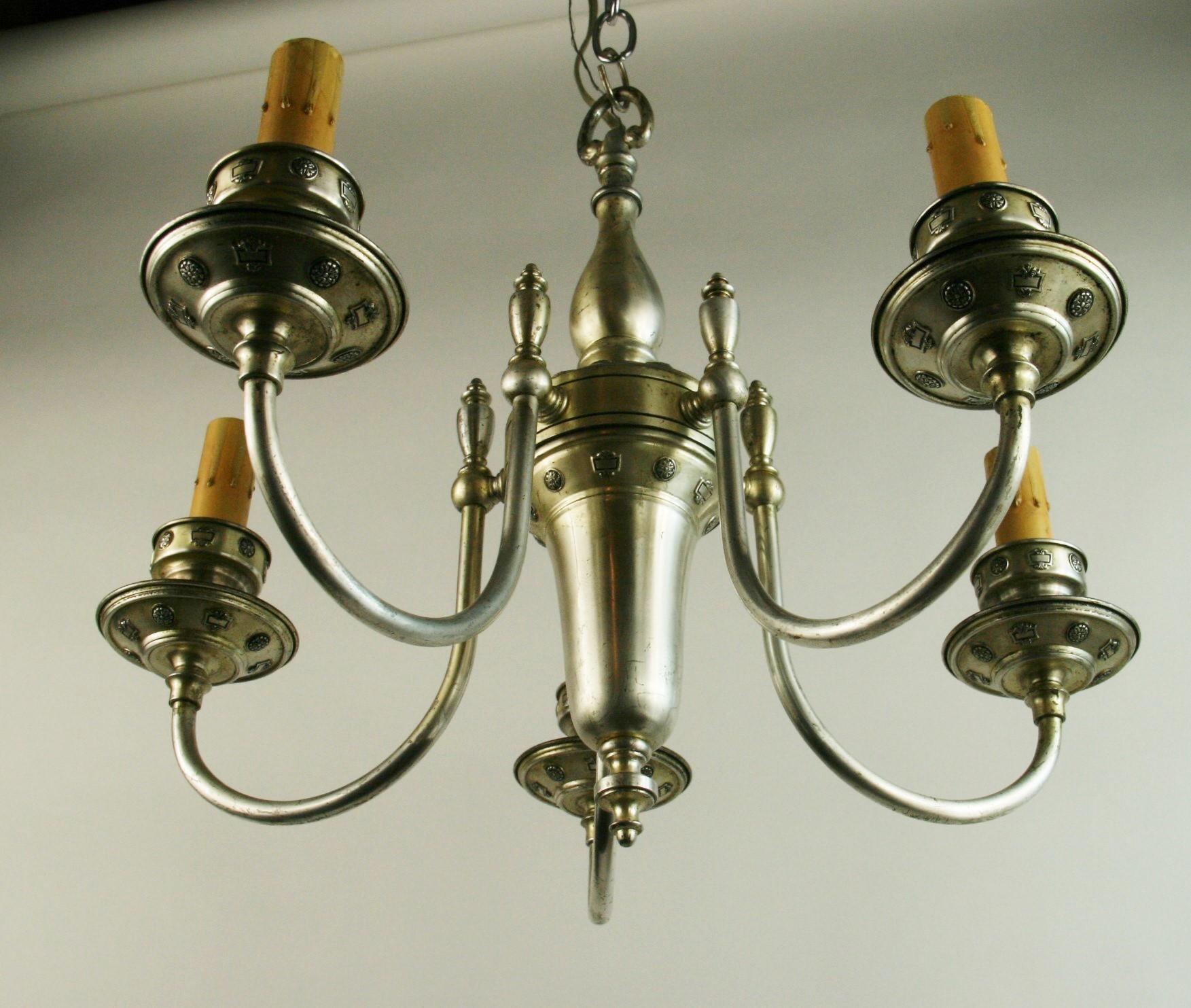 English Silvered Brass  5-Light Chandelier, circa 1920 For Sale 3