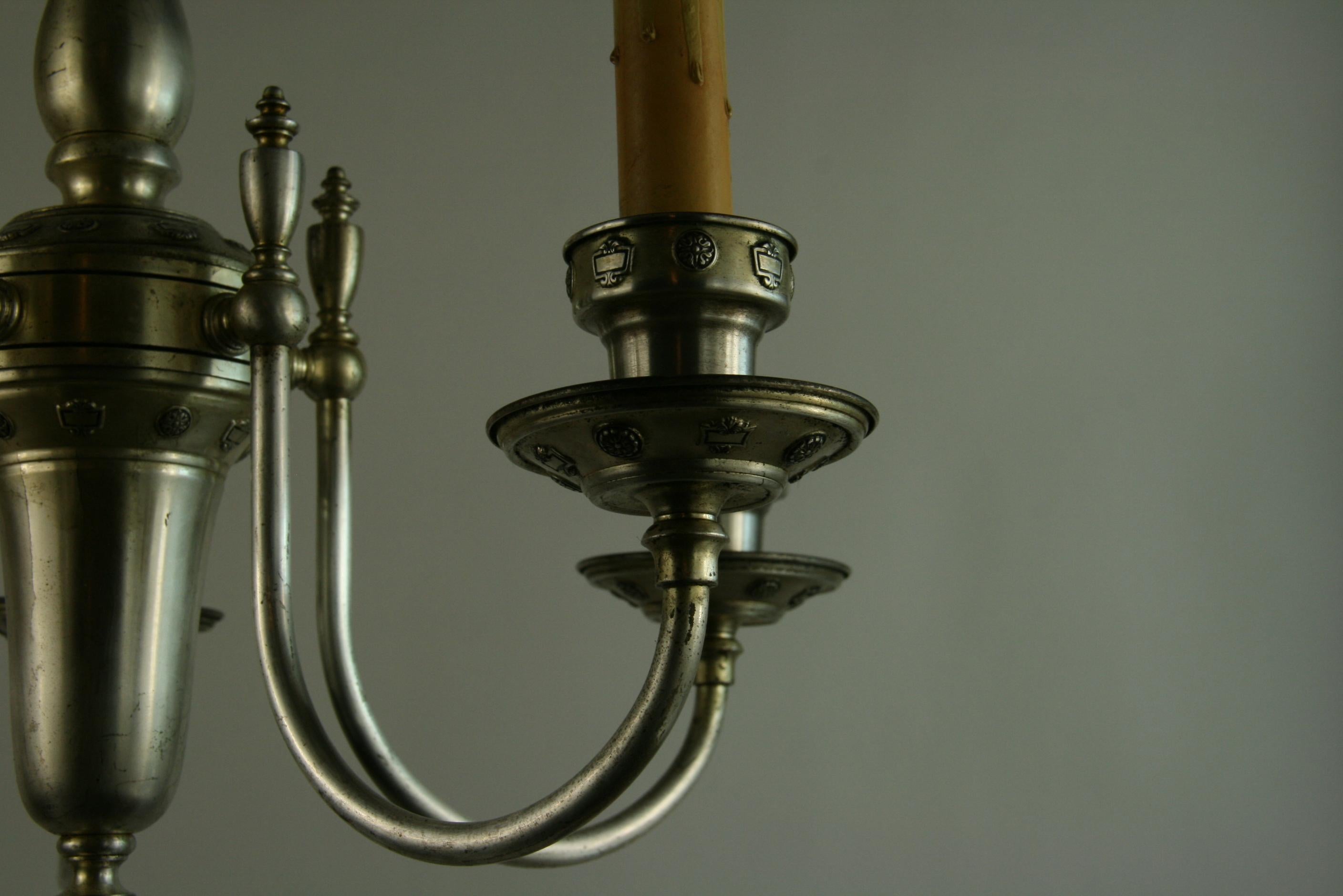 English Silvered Brass  5-Light Chandelier, circa 1920 For Sale 4