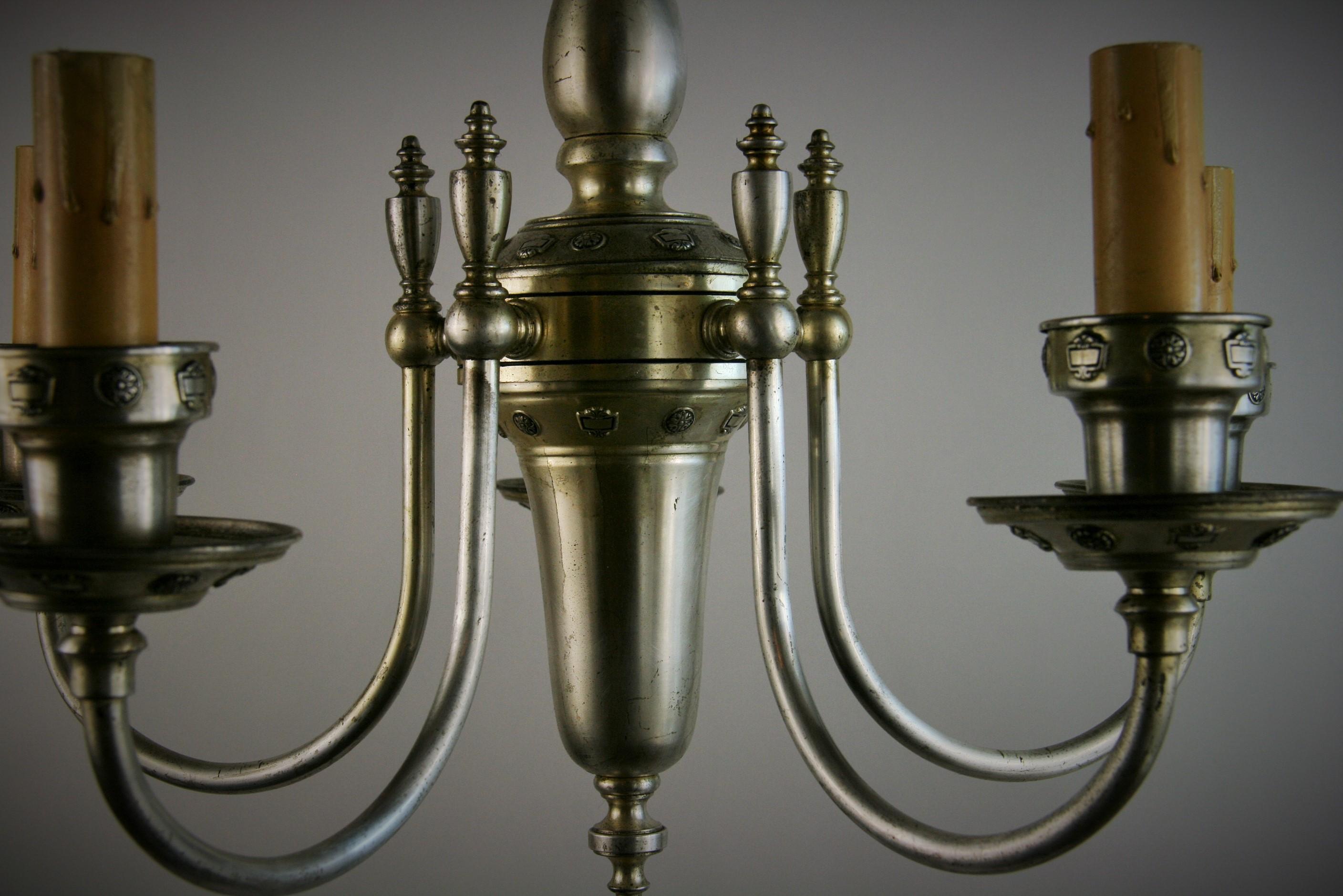 English Silvered Brass  5-Light Chandelier, circa 1920 For Sale 5