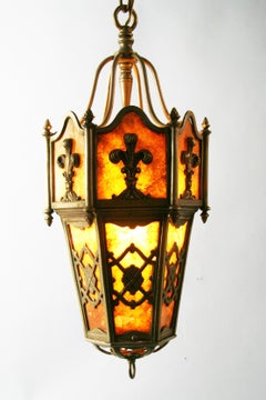 English Silvered Bronze Lantern with Mica Panels 1920's