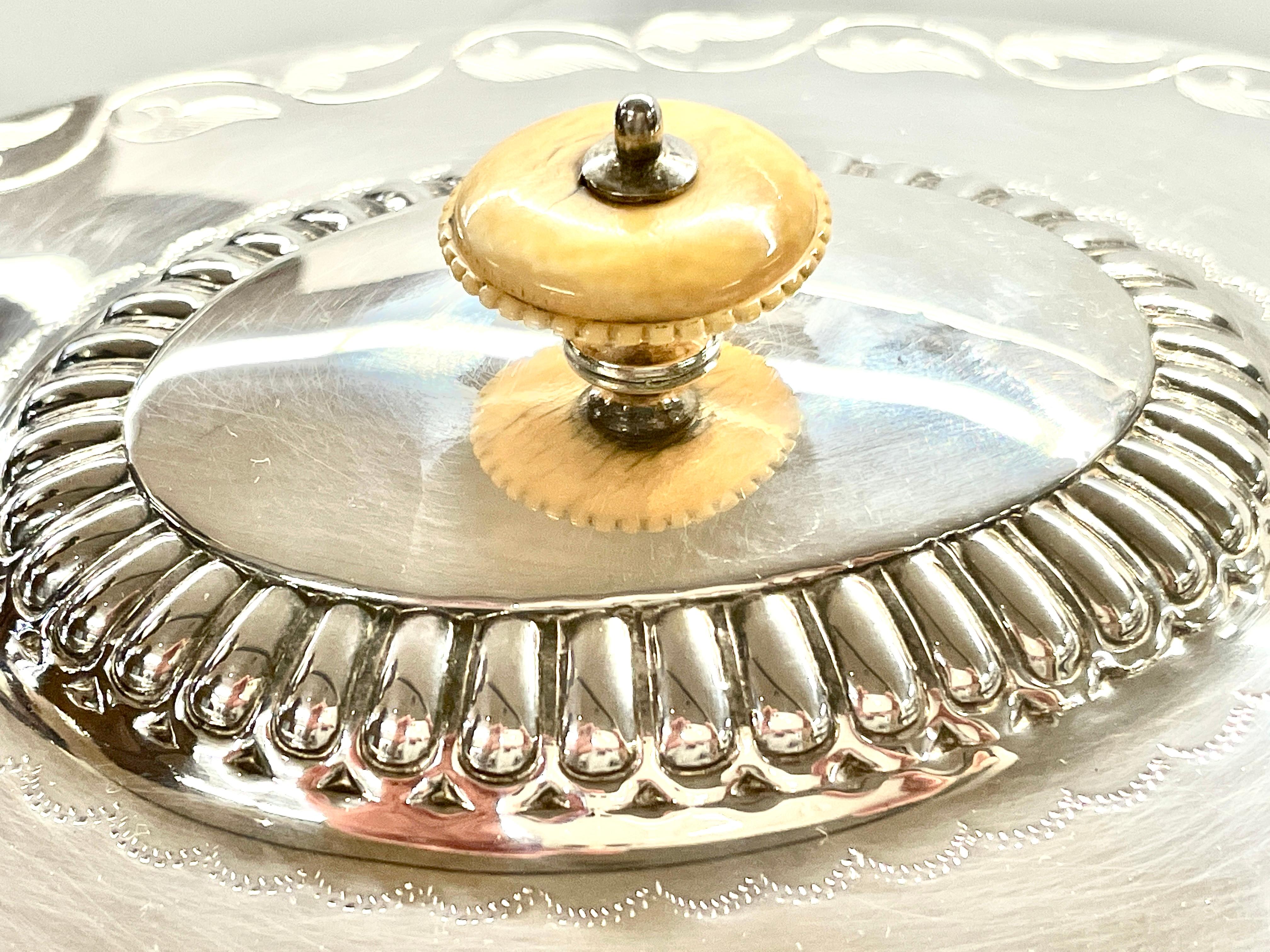 English Silverplate & Crystal Regency Style Pierced & Engraved Oval Biscuit Box 4
