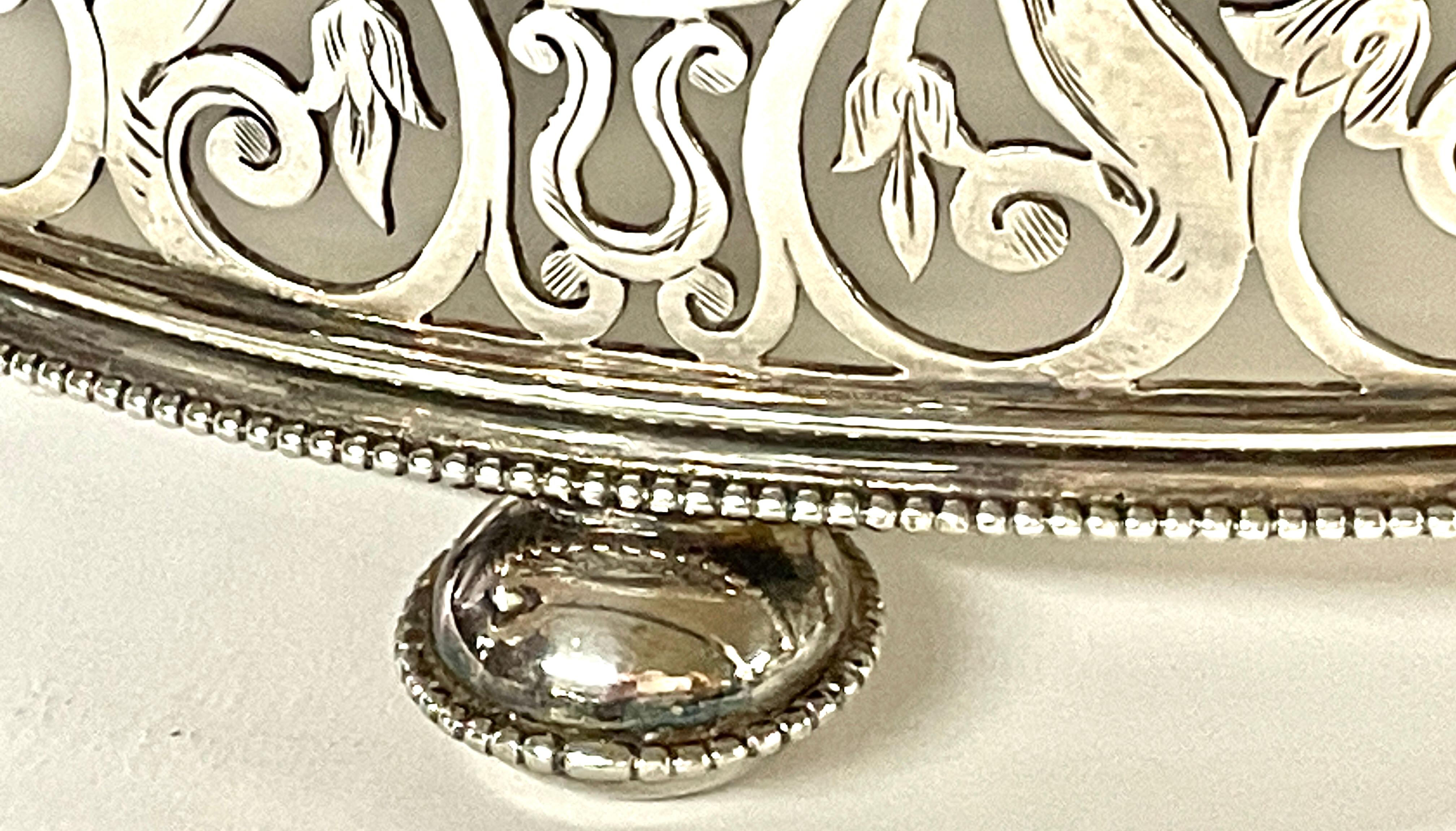 English Silverplate & Crystal Regency Style Pierced & Engraved Oval Biscuit Box 6
