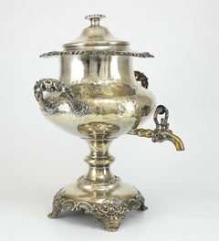 English Silverplate Hot Water Kettle Hand Chased with Flowers, 19th Century